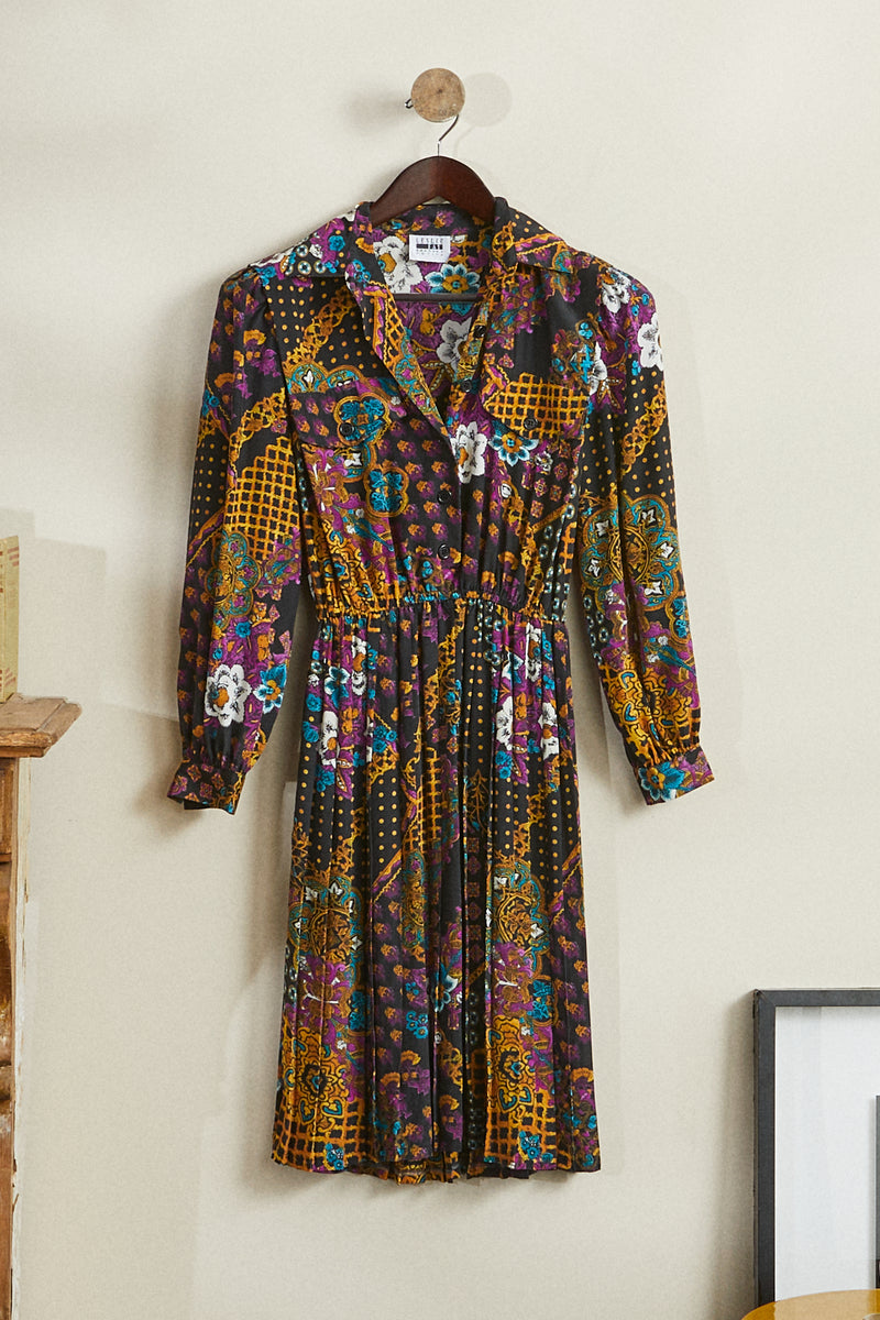 Patterned midi dress with shirt collar