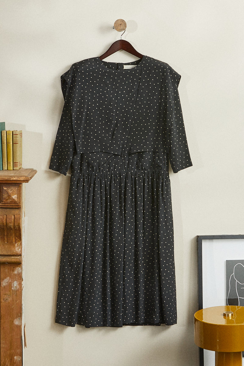 long-polka-dot-dress-cape-collar-vintage-m-90s