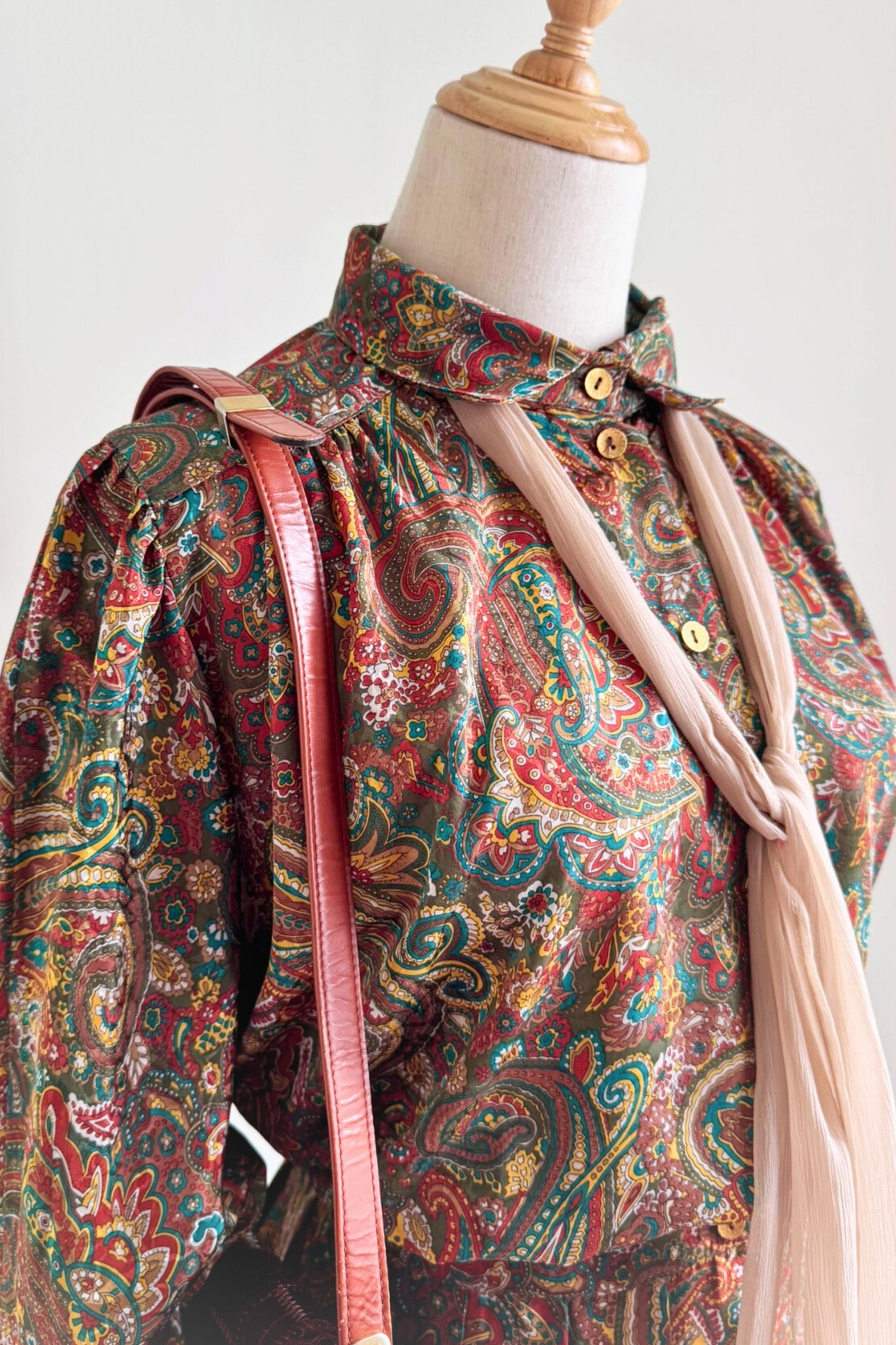 Khaki paisley patterned long dress