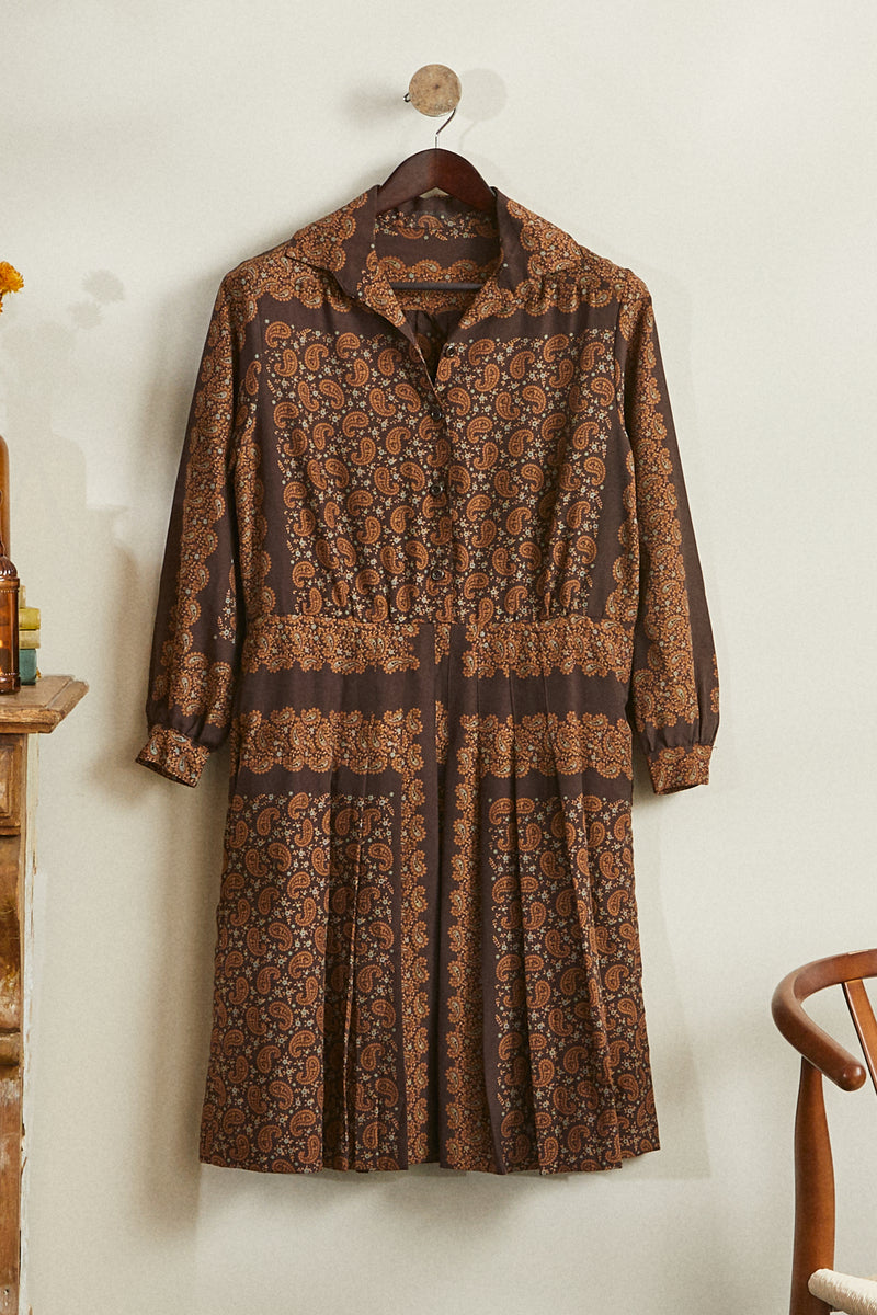 Brown paisley patterned midi dress