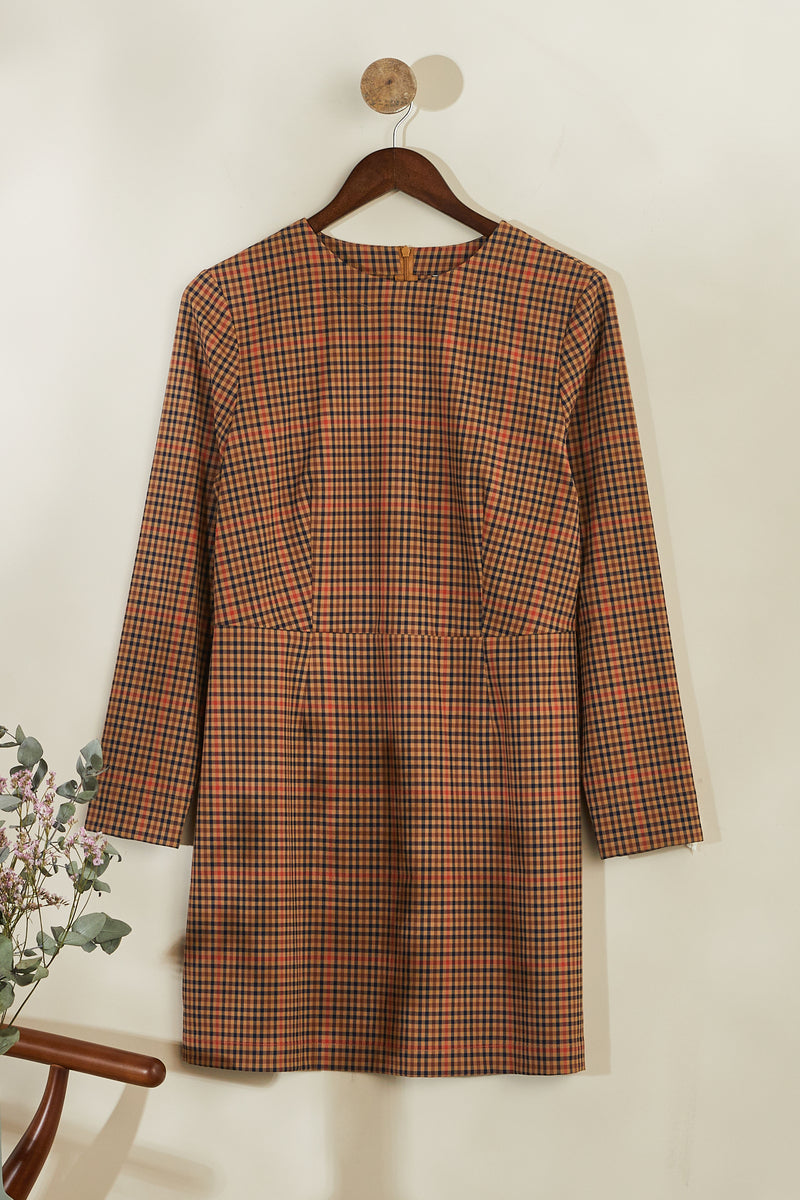 Robe courte carreaux marron