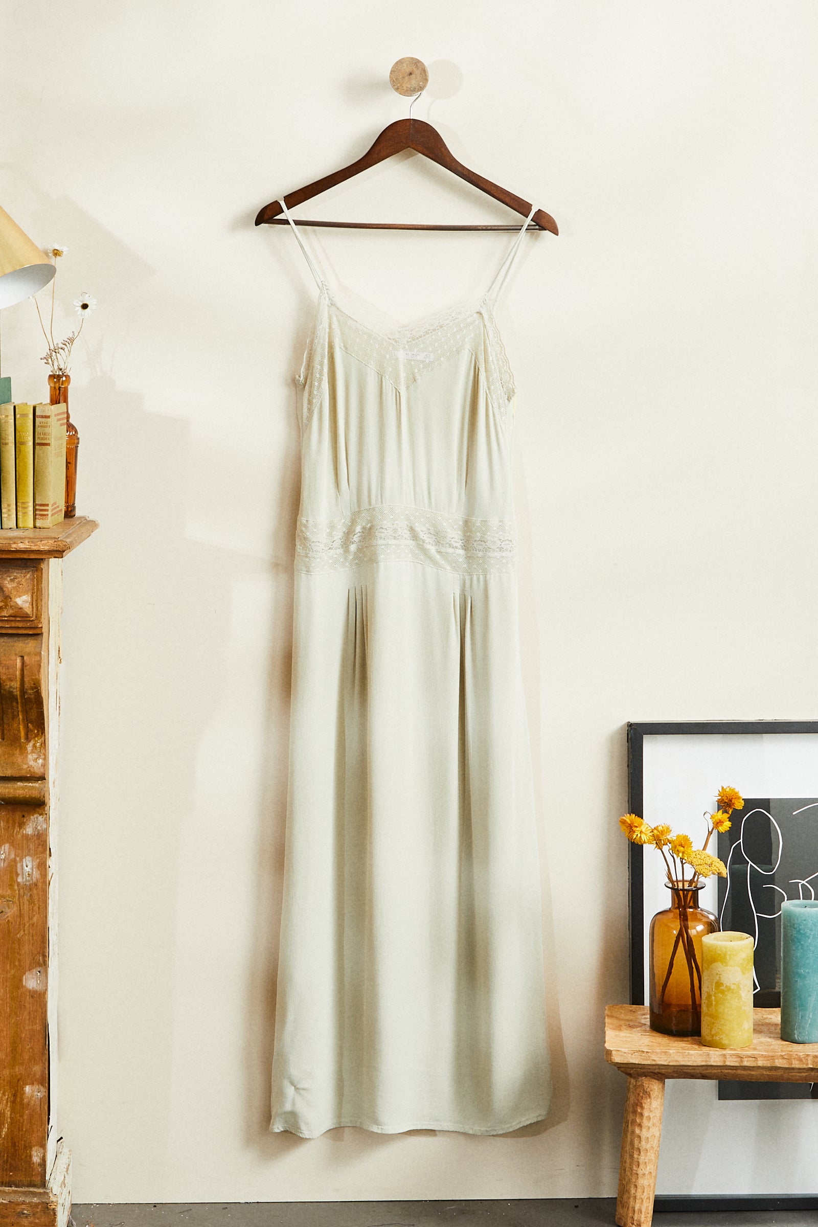 Long almond lace dress
