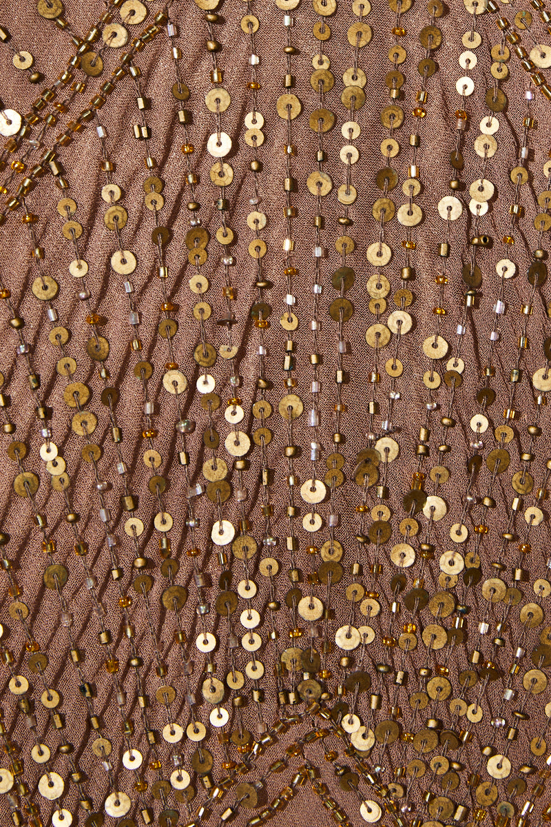 Robe midi en soie brodée bronze