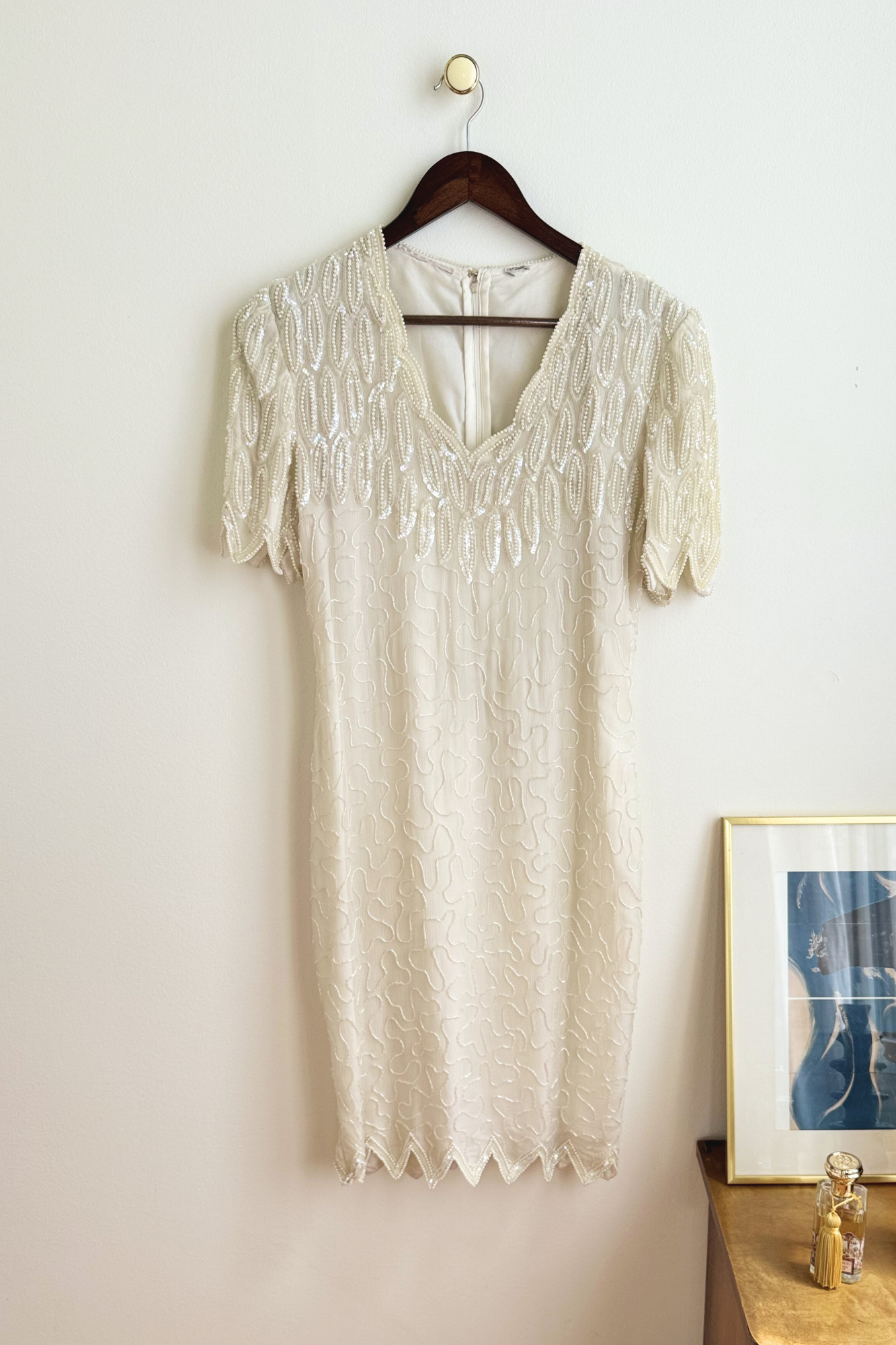 Short beige embroidered dress