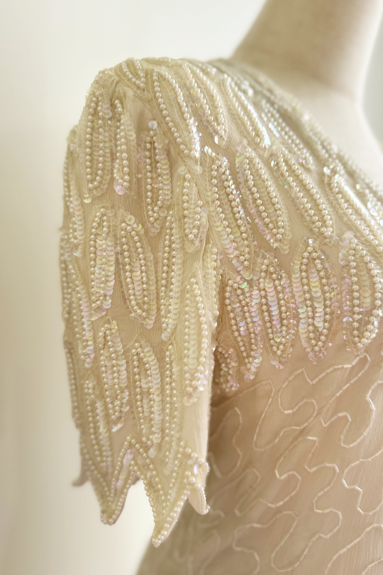 Short beige embroidered dress