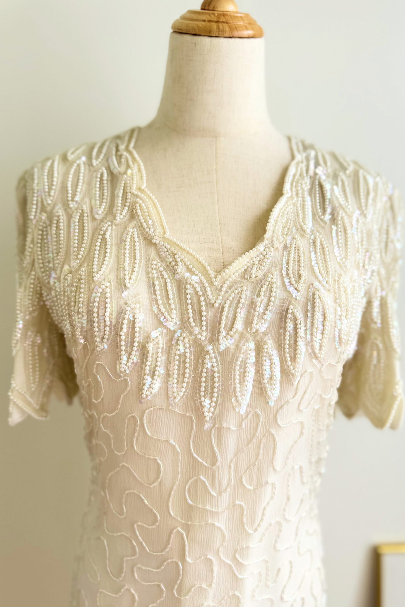 Short beige embroidered dress