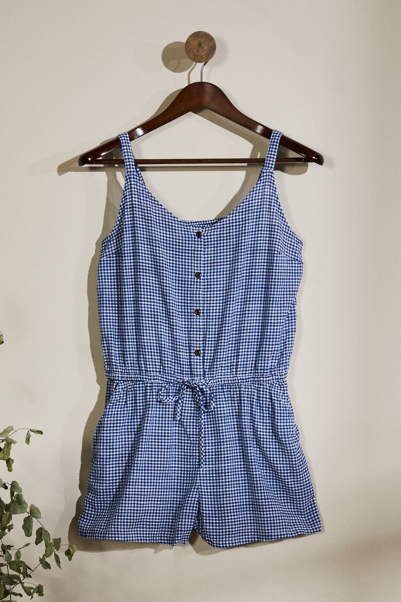 Blue gingham check playsuit