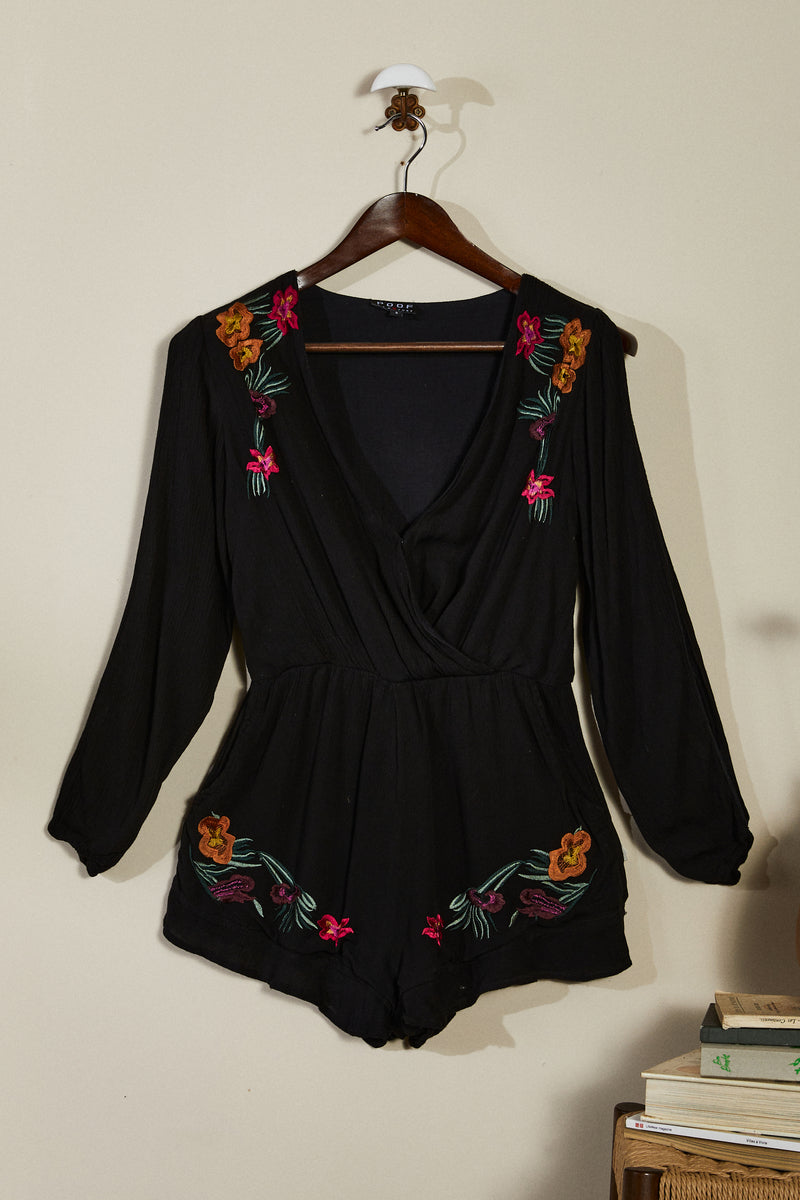 Black embroidered playsuit