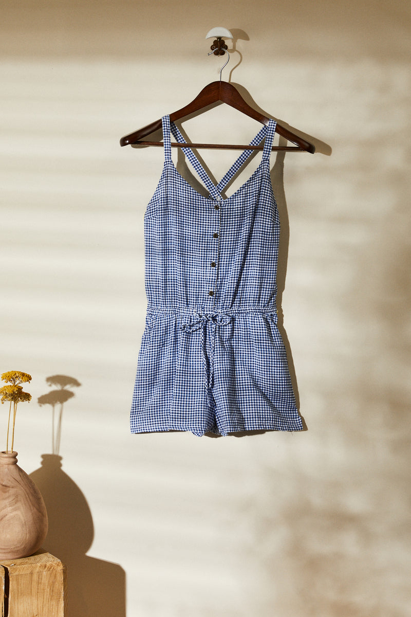 Blue gingham check playsuit