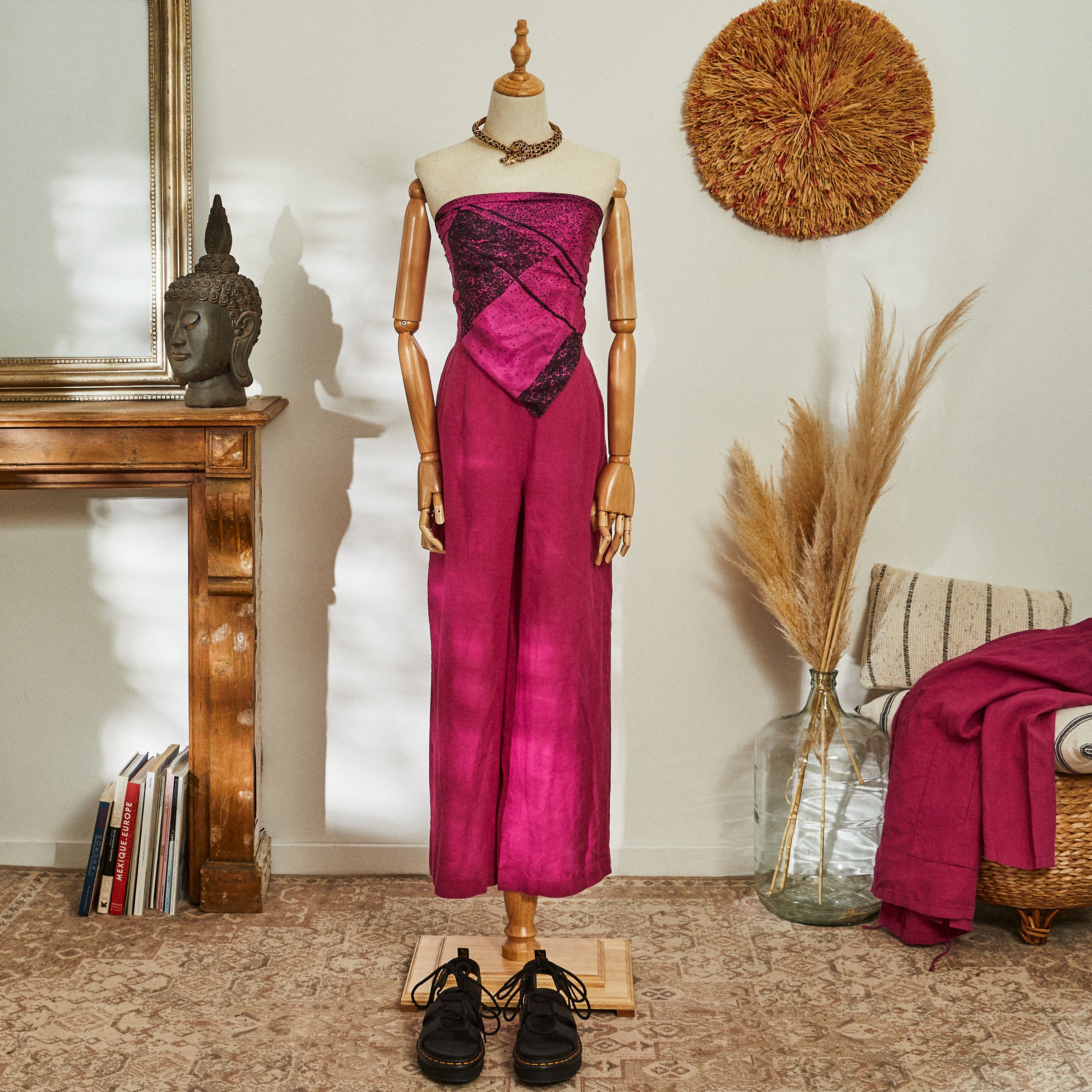 Tailleur pantalon et veste en lin rose