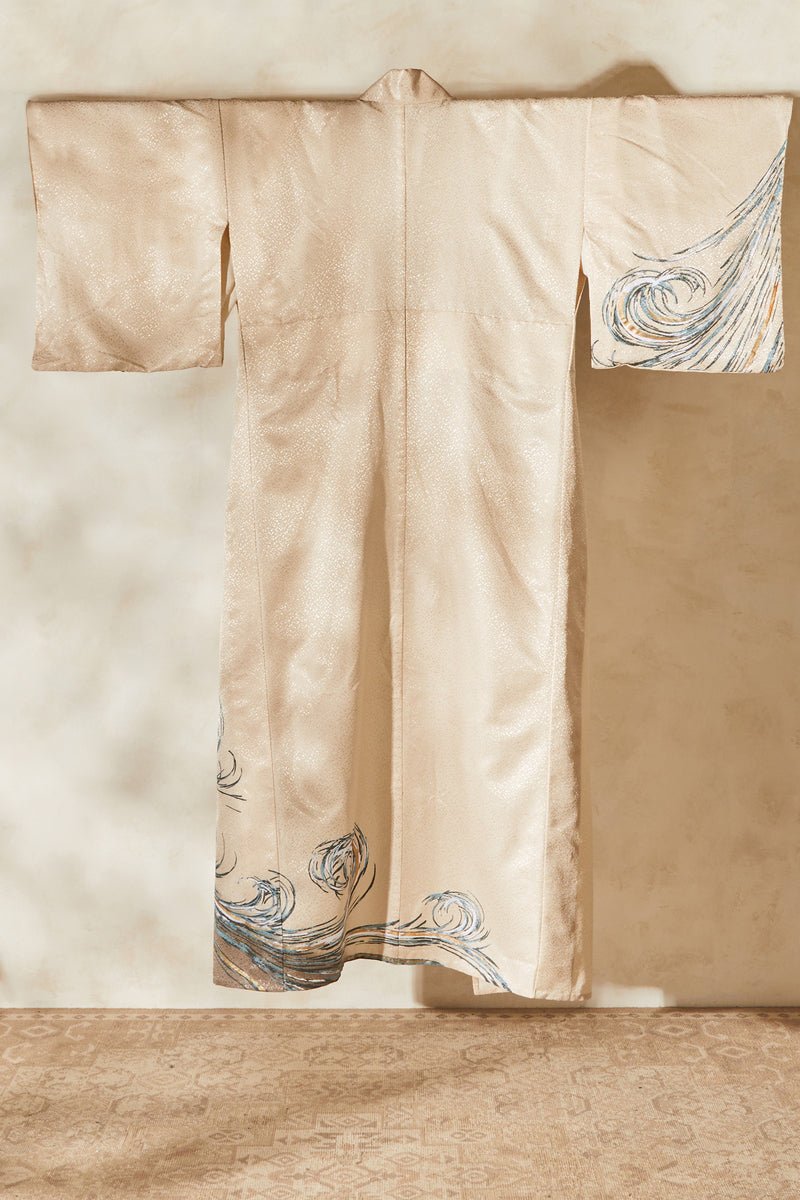 Kimono long écru irisé