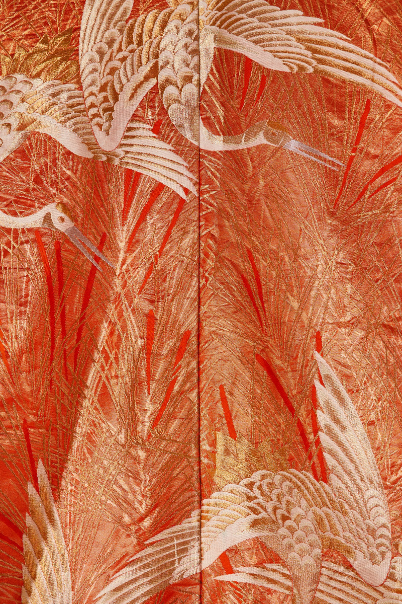 Kimono long de cérémonie en soie orange brodé or