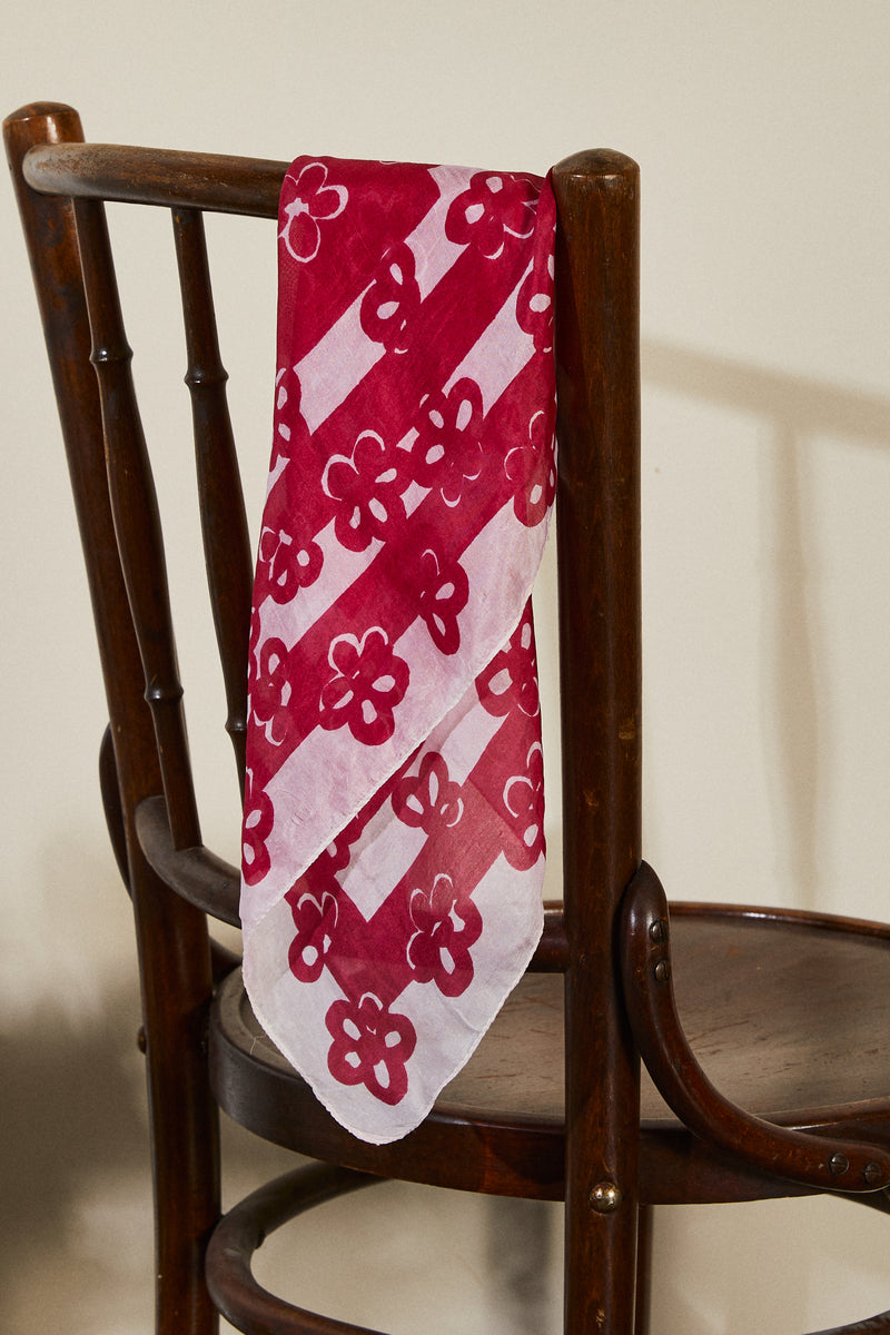 Pink flower printed silk scarf