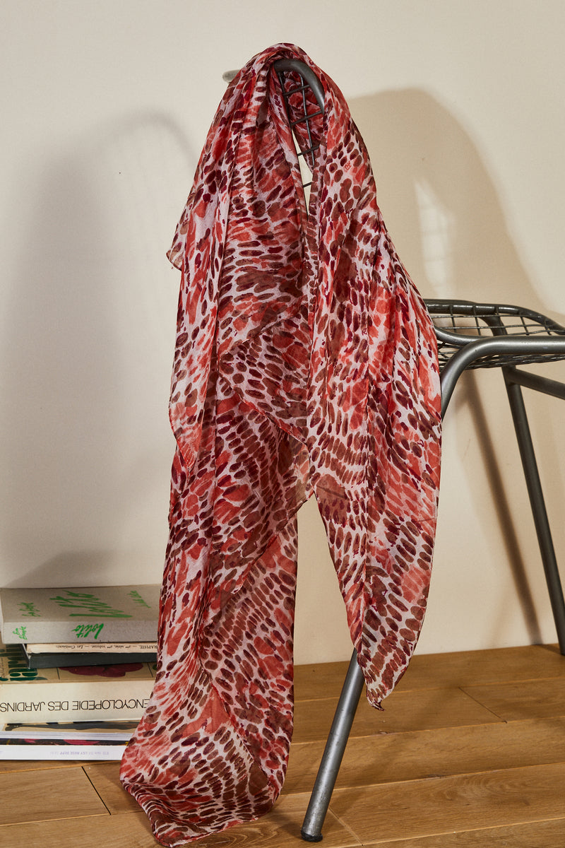 vintage red animal print silk scarf from the 90s