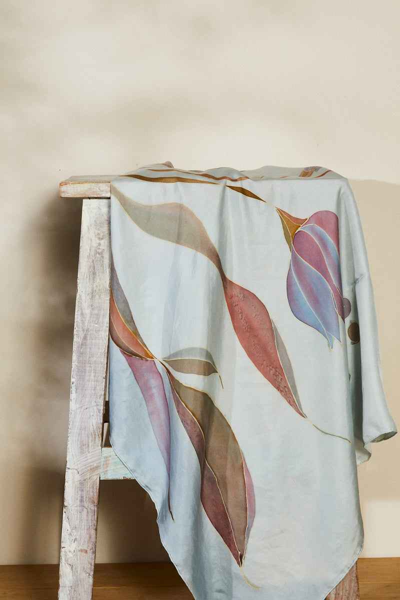 Blue floral printed silk scarf