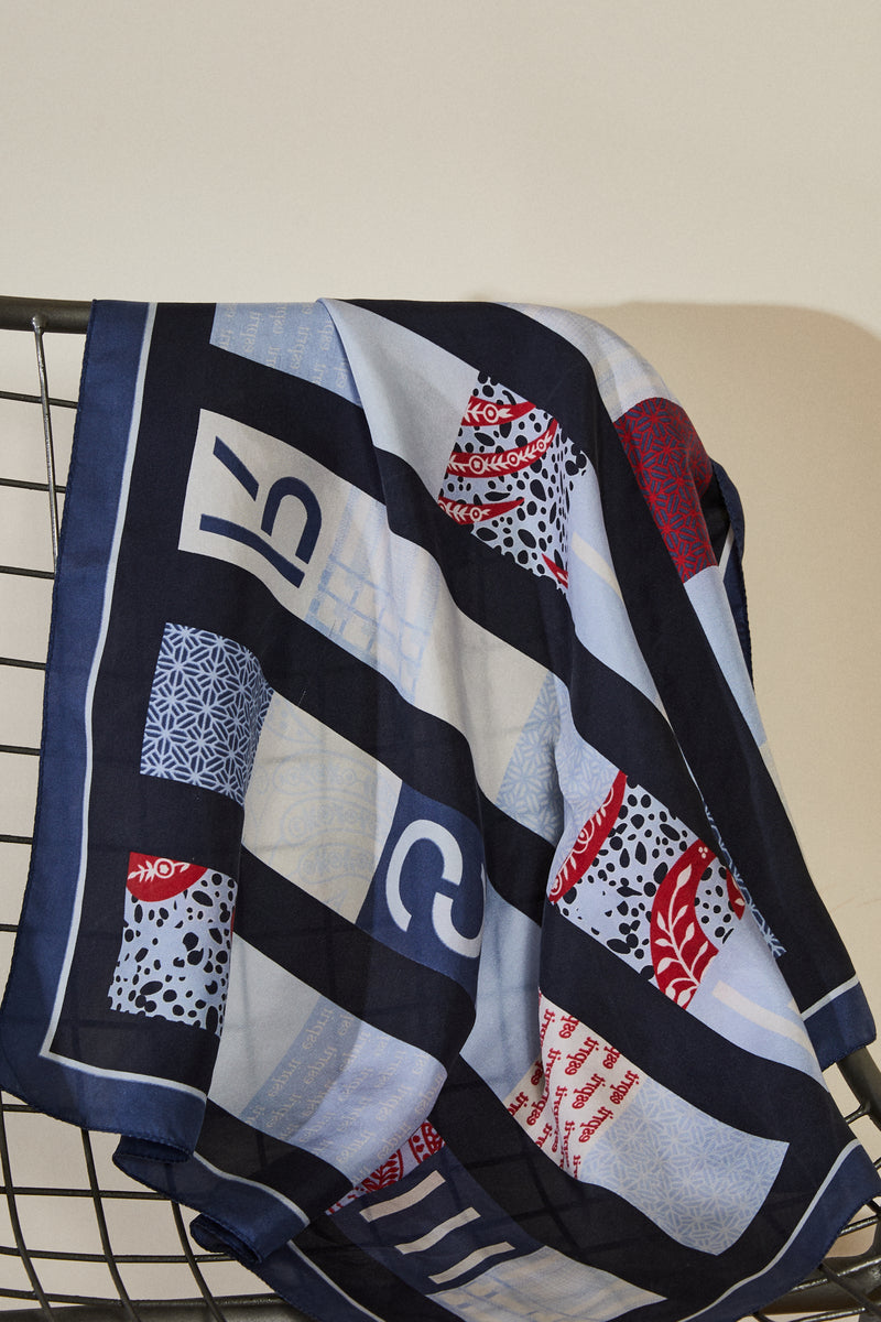 Blue fancy printed silk scarf