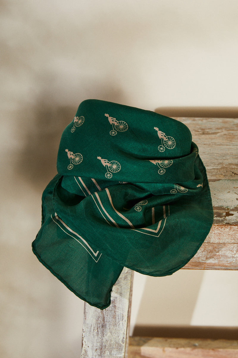Green tightrope print silk scarf