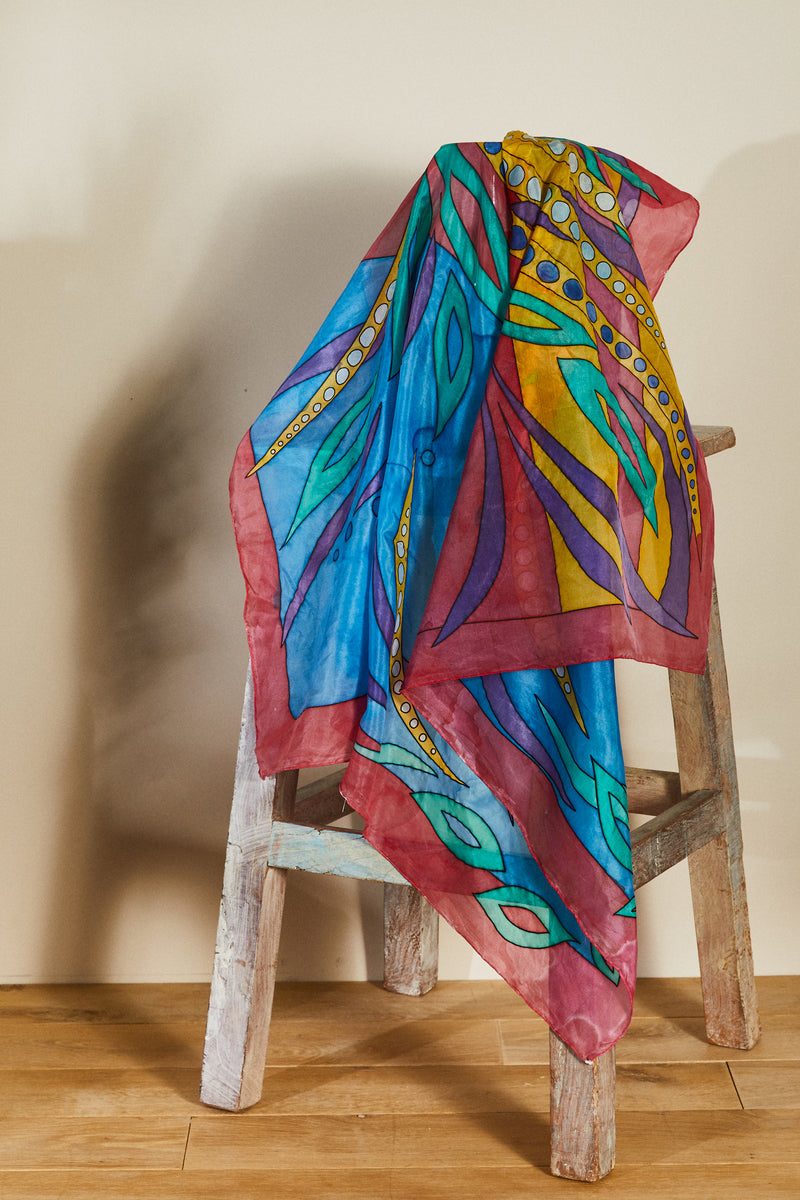 Multicolor fantasy printed silk scarf
