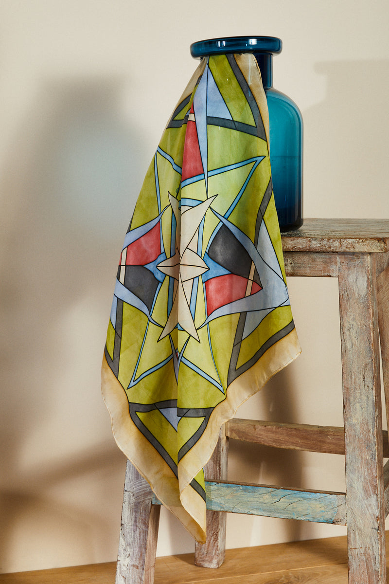 Foulard peinture sur soie graphique
