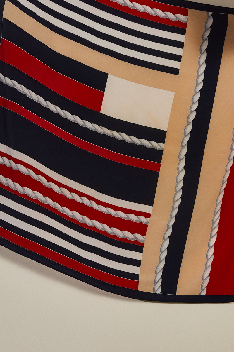 Multicolor striped printed silk scarf