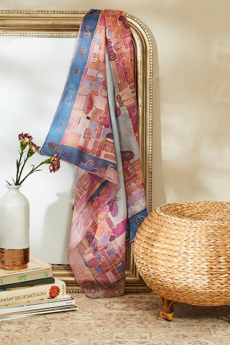 Foulard peinture sur soie paysage