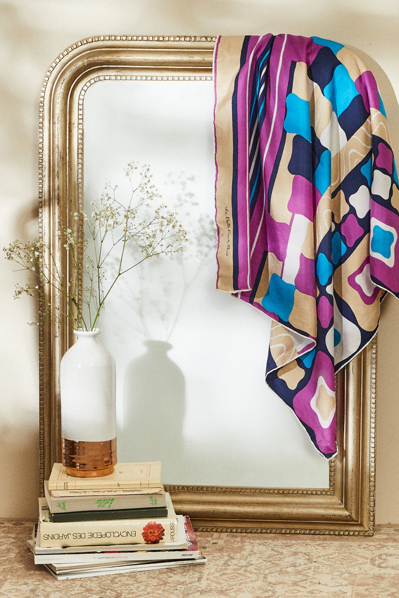 Foulard en soie imprimé carreaux