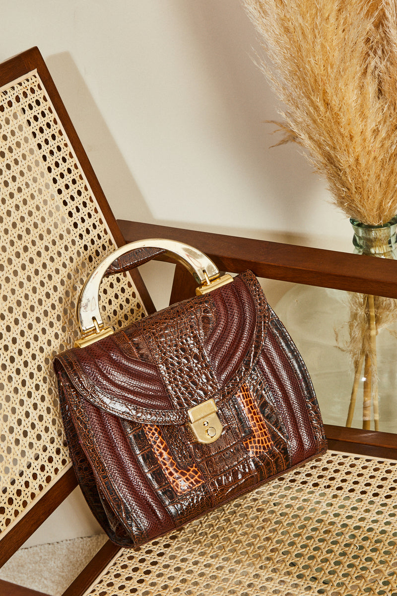 Sac à main cuir patchwork marron