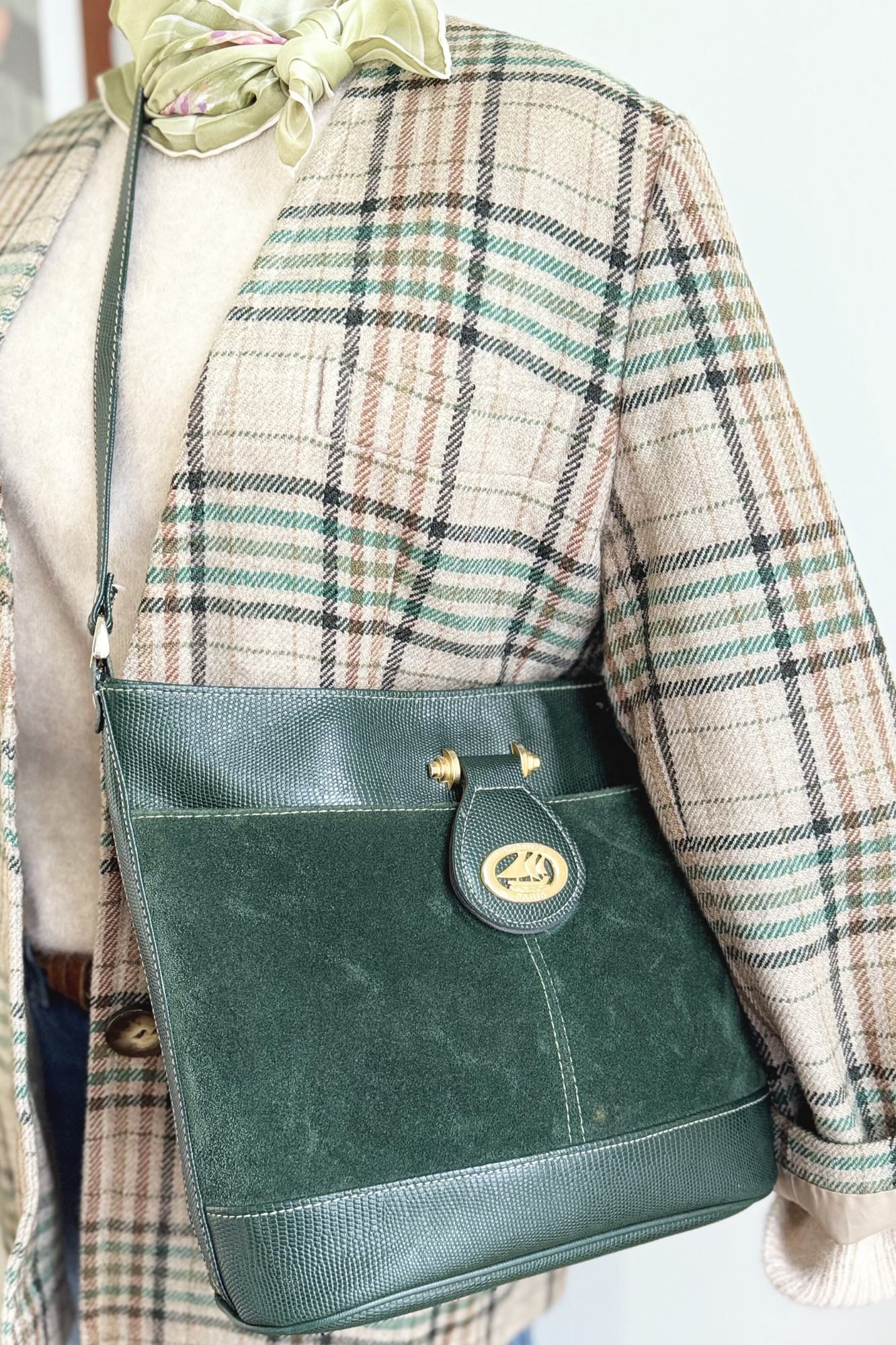 Green leather bucket bag