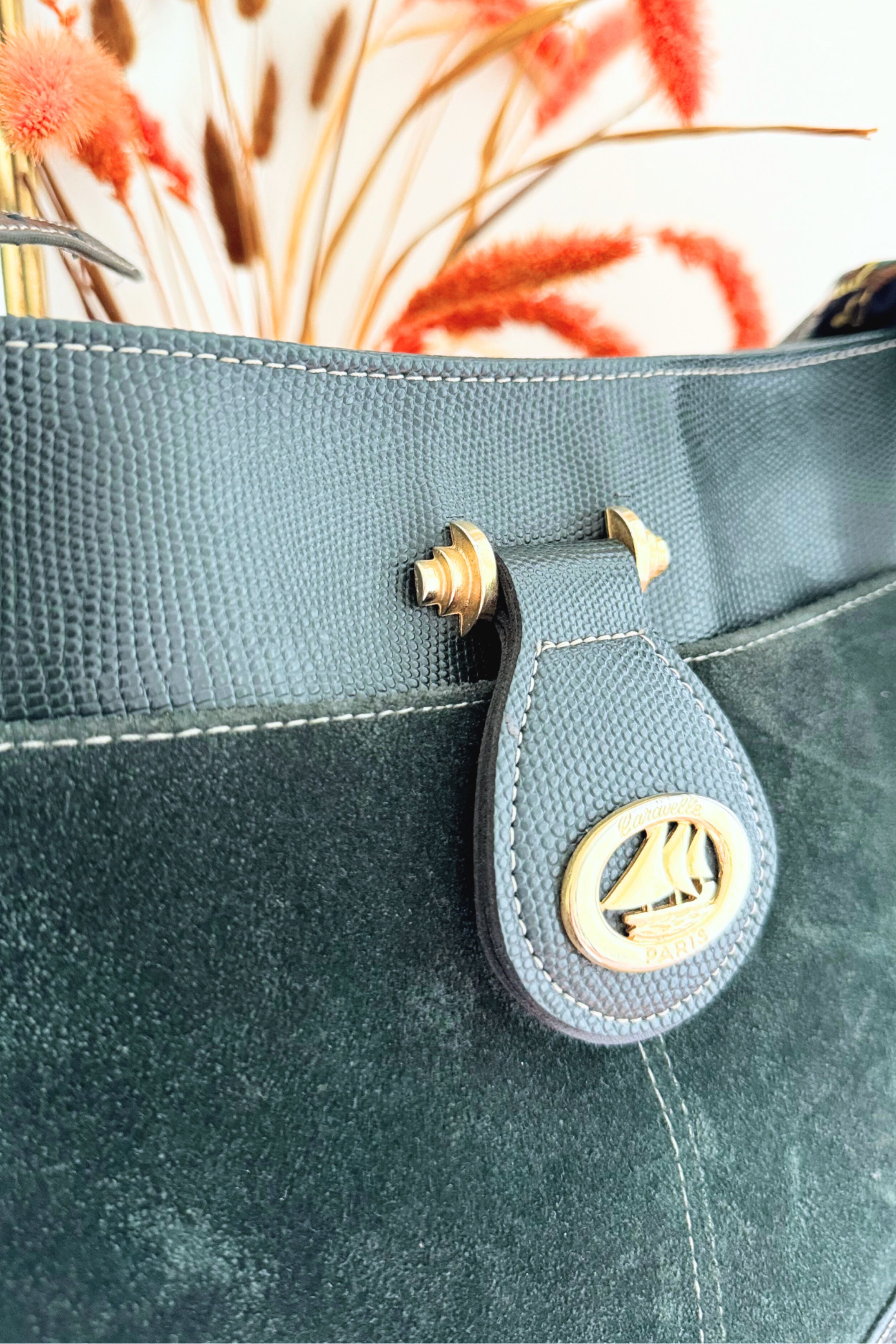 Green leather bucket bag