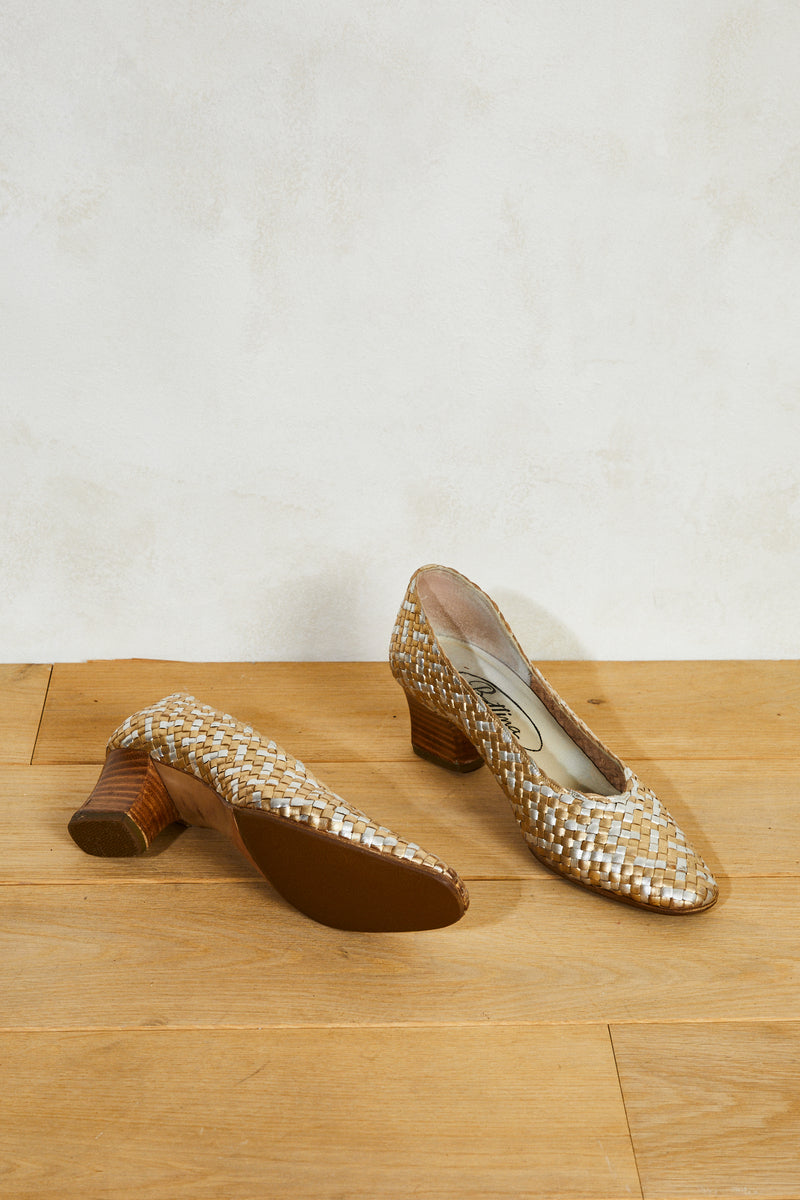 Gold braided leather pumps - Size 38