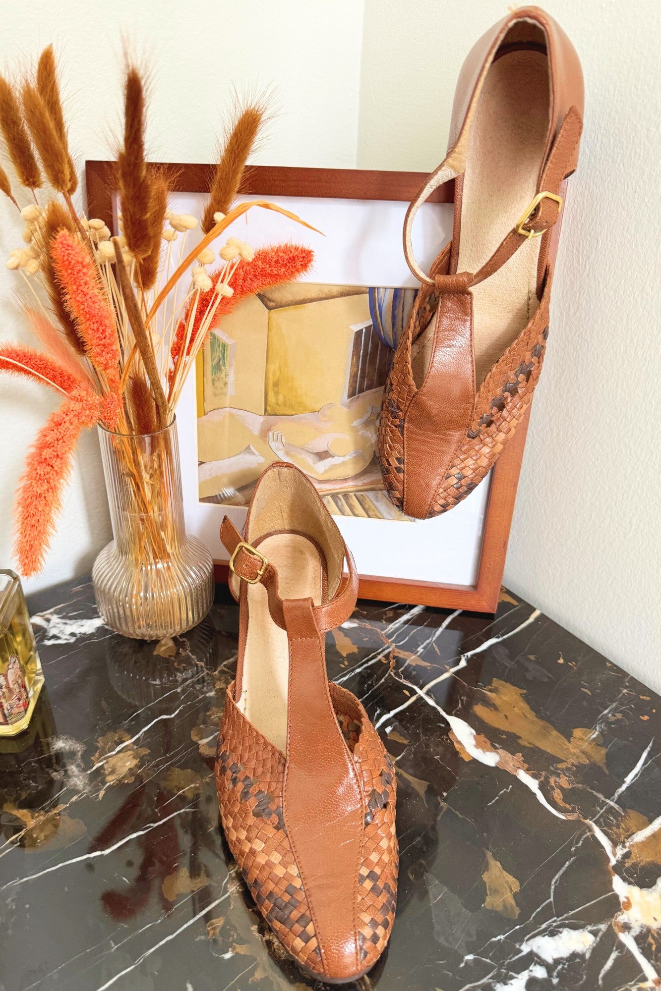 Brown braided salomes - size 39