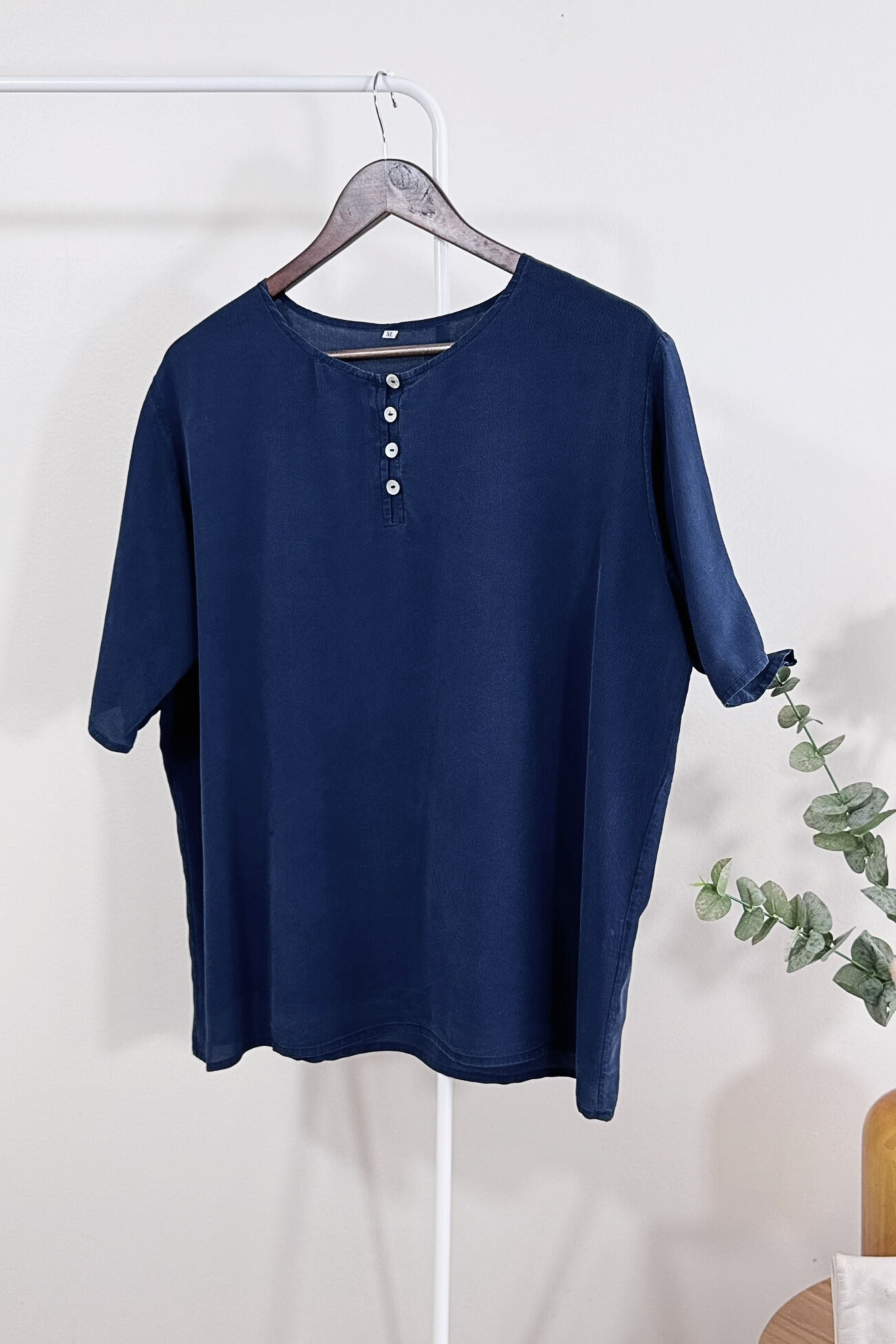Navy silk blouse