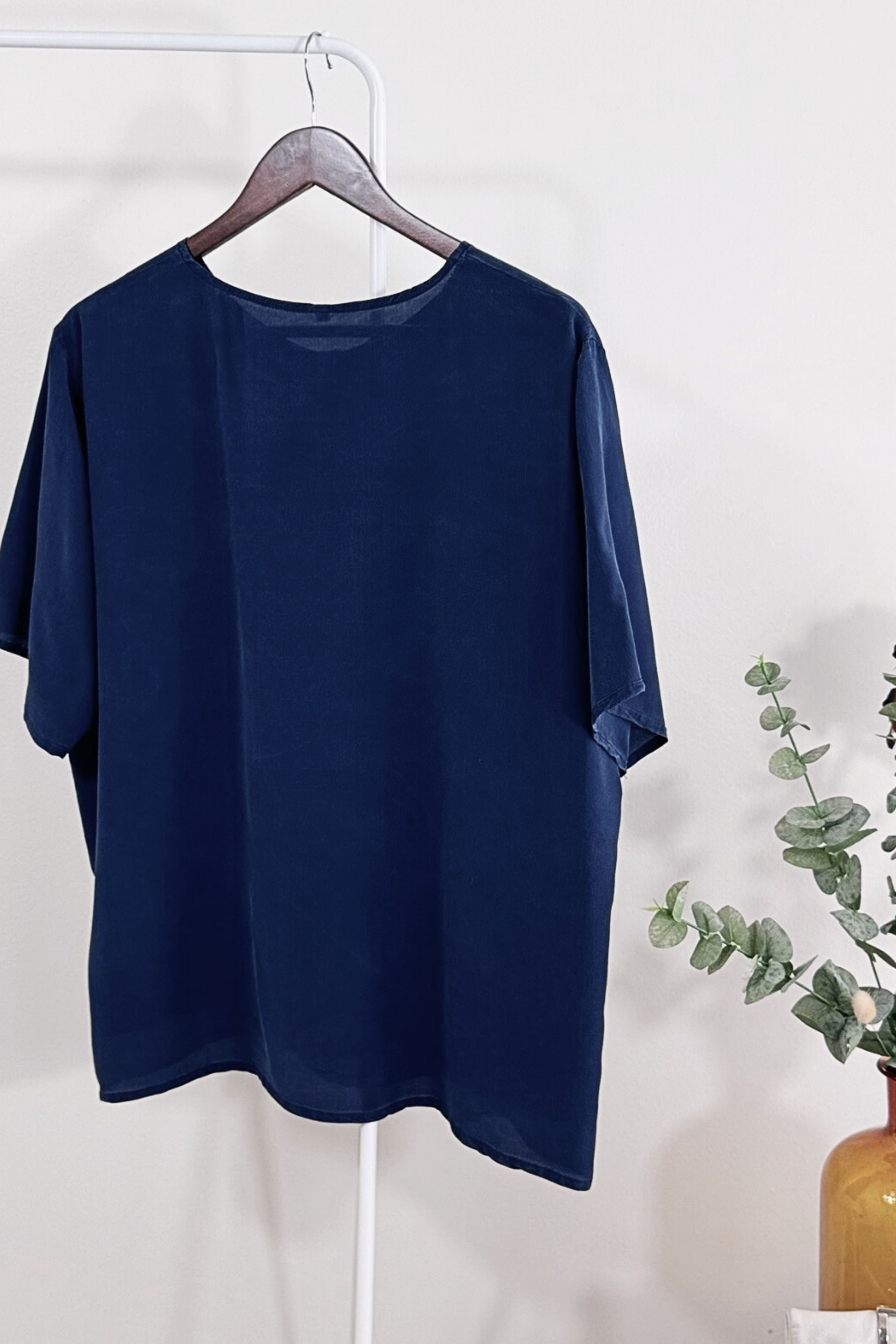 Navy silk blouse