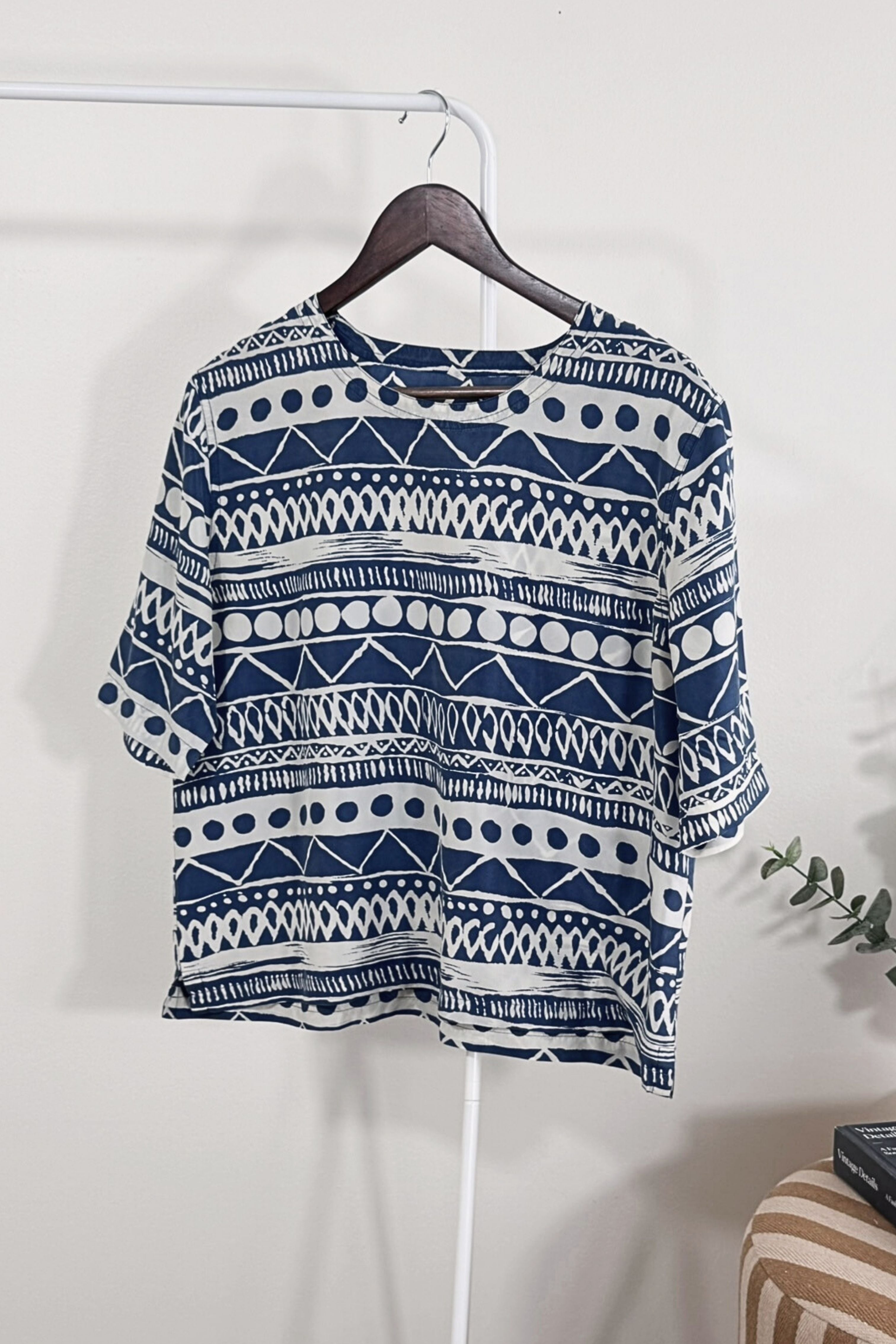 Navy silk blouse