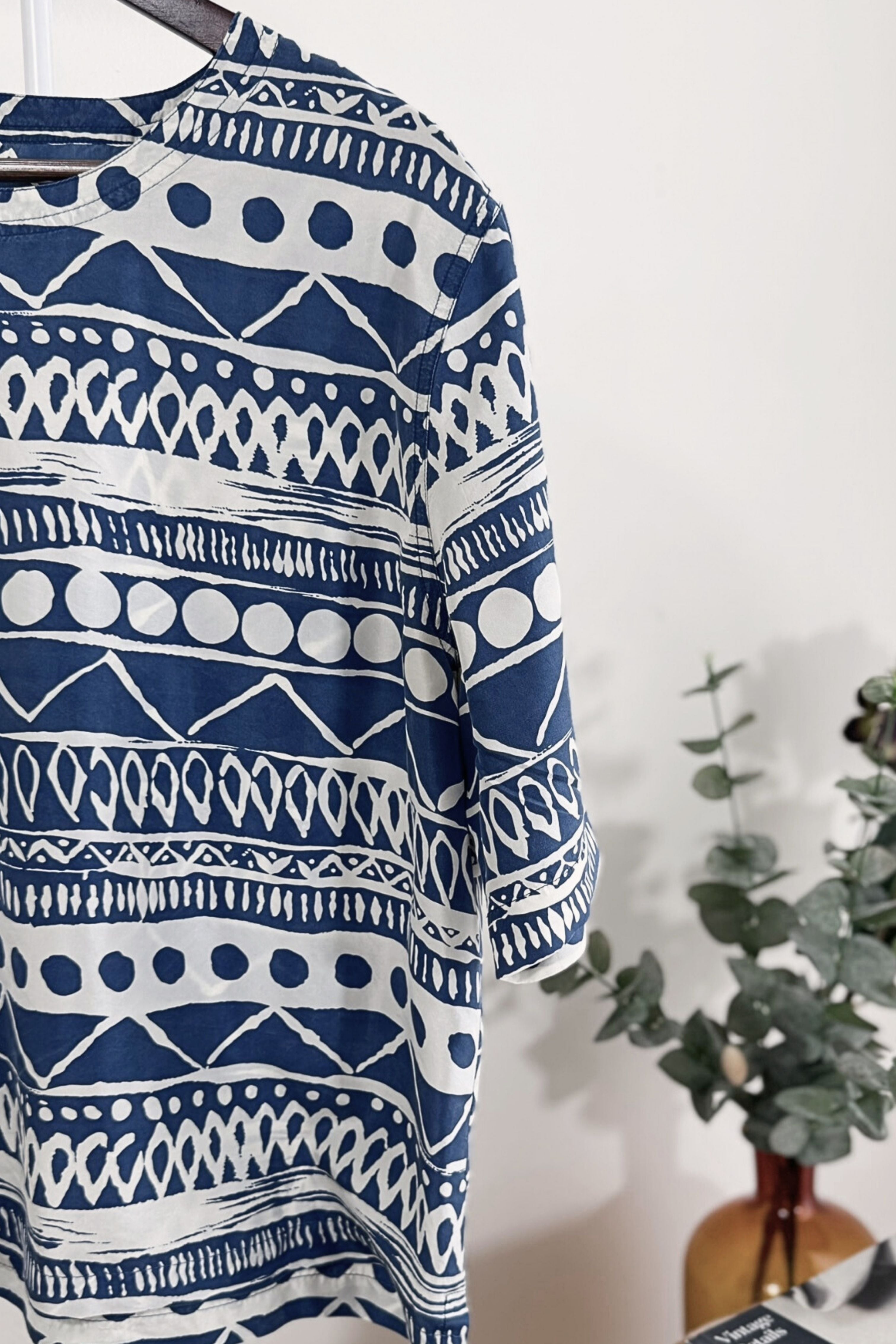 Navy silk blouse