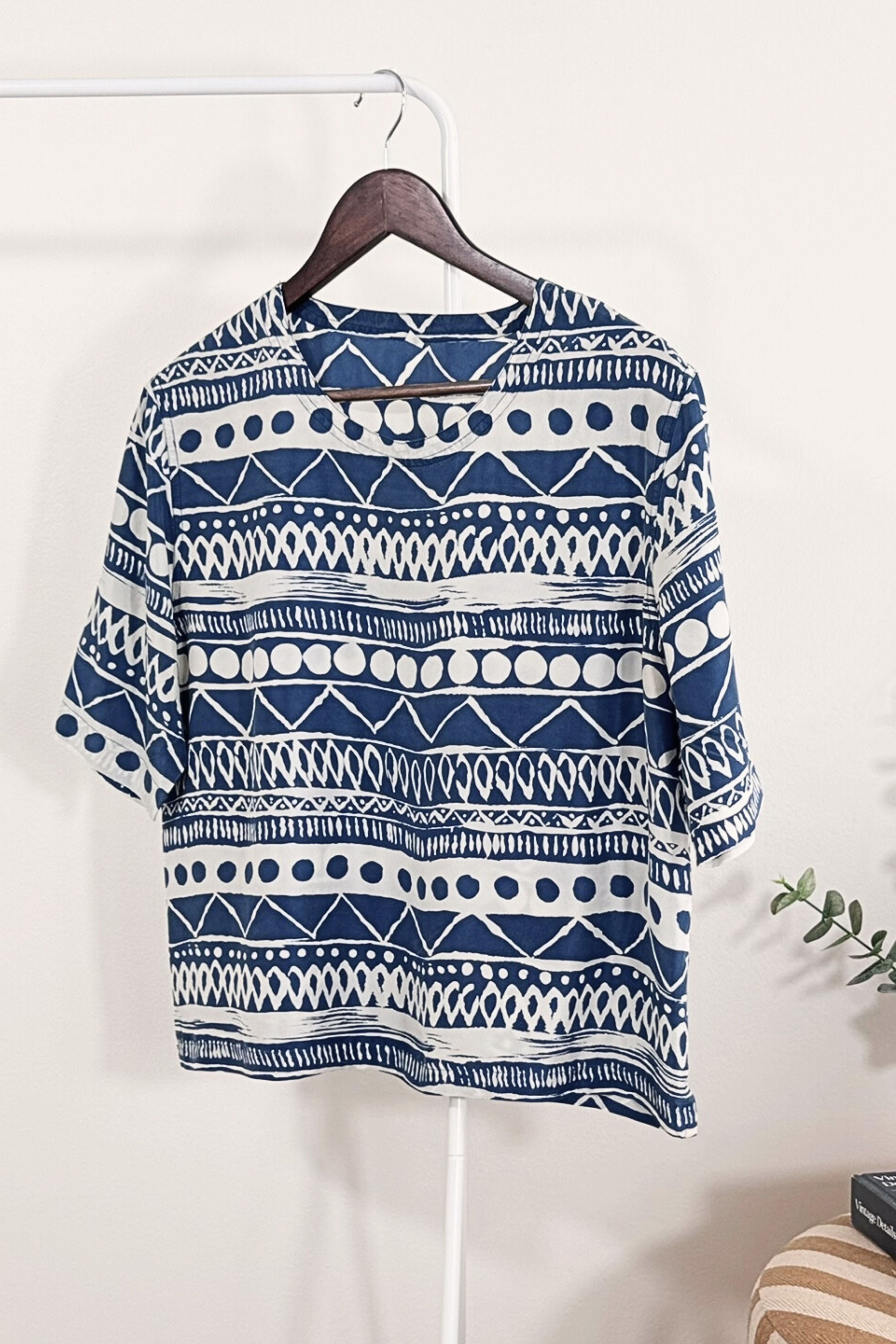 Navy silk blouse