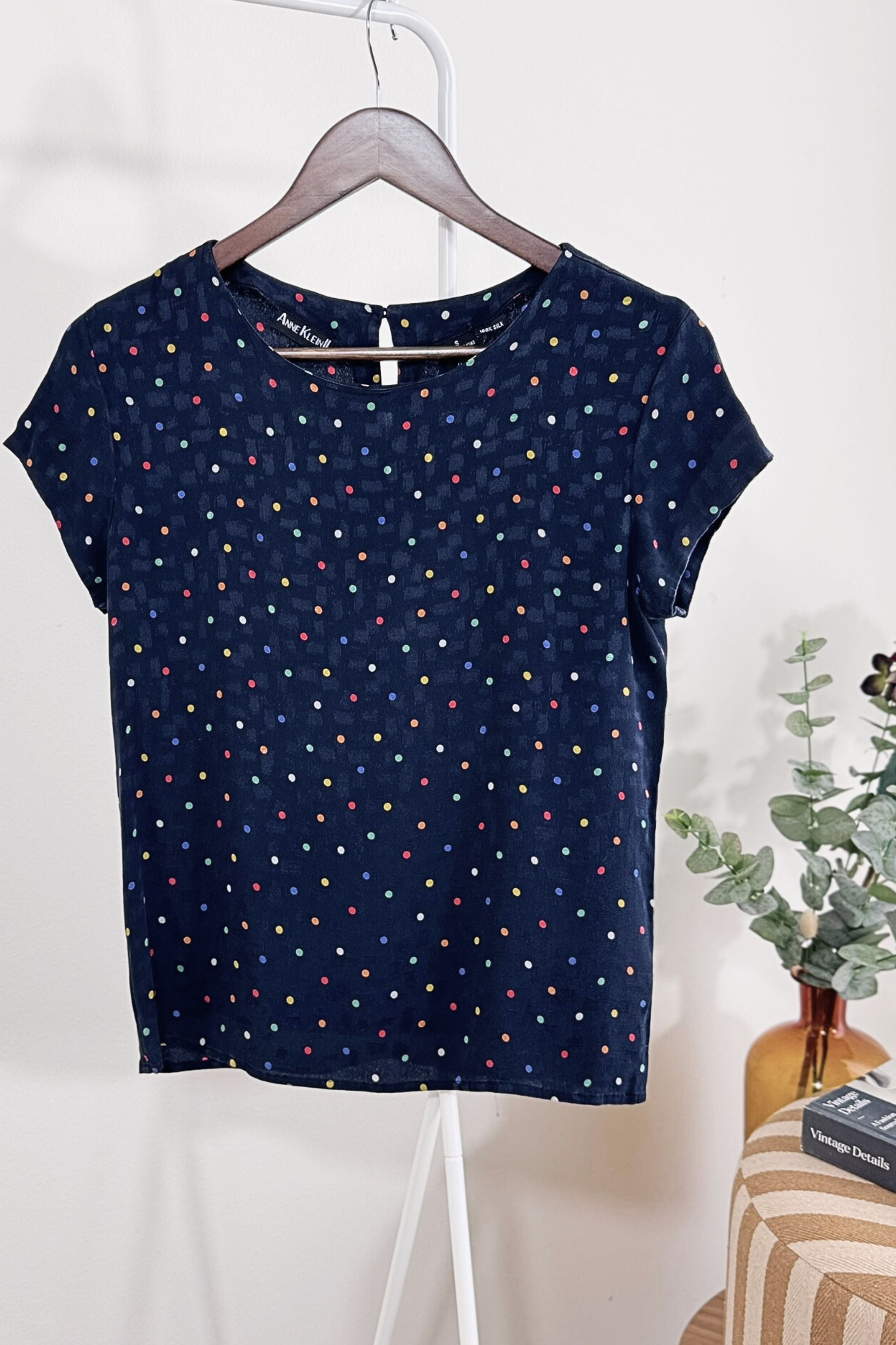 Navy silk blouse