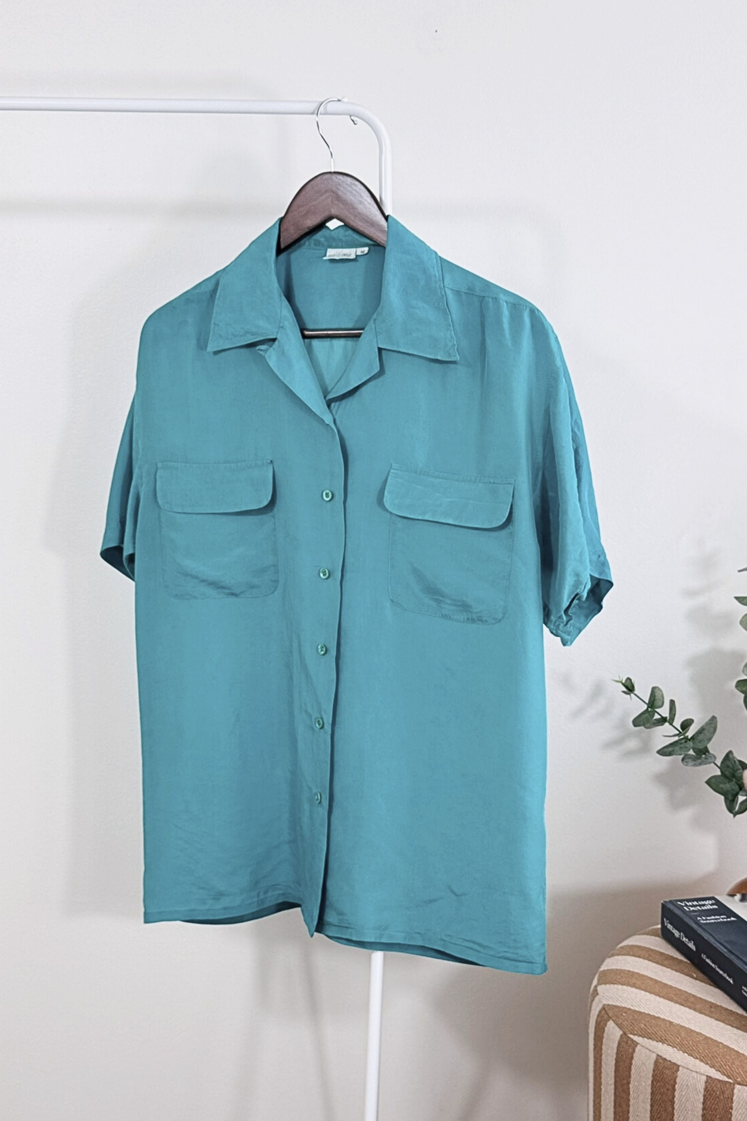 Chemisier en soie classique bleu turquoise