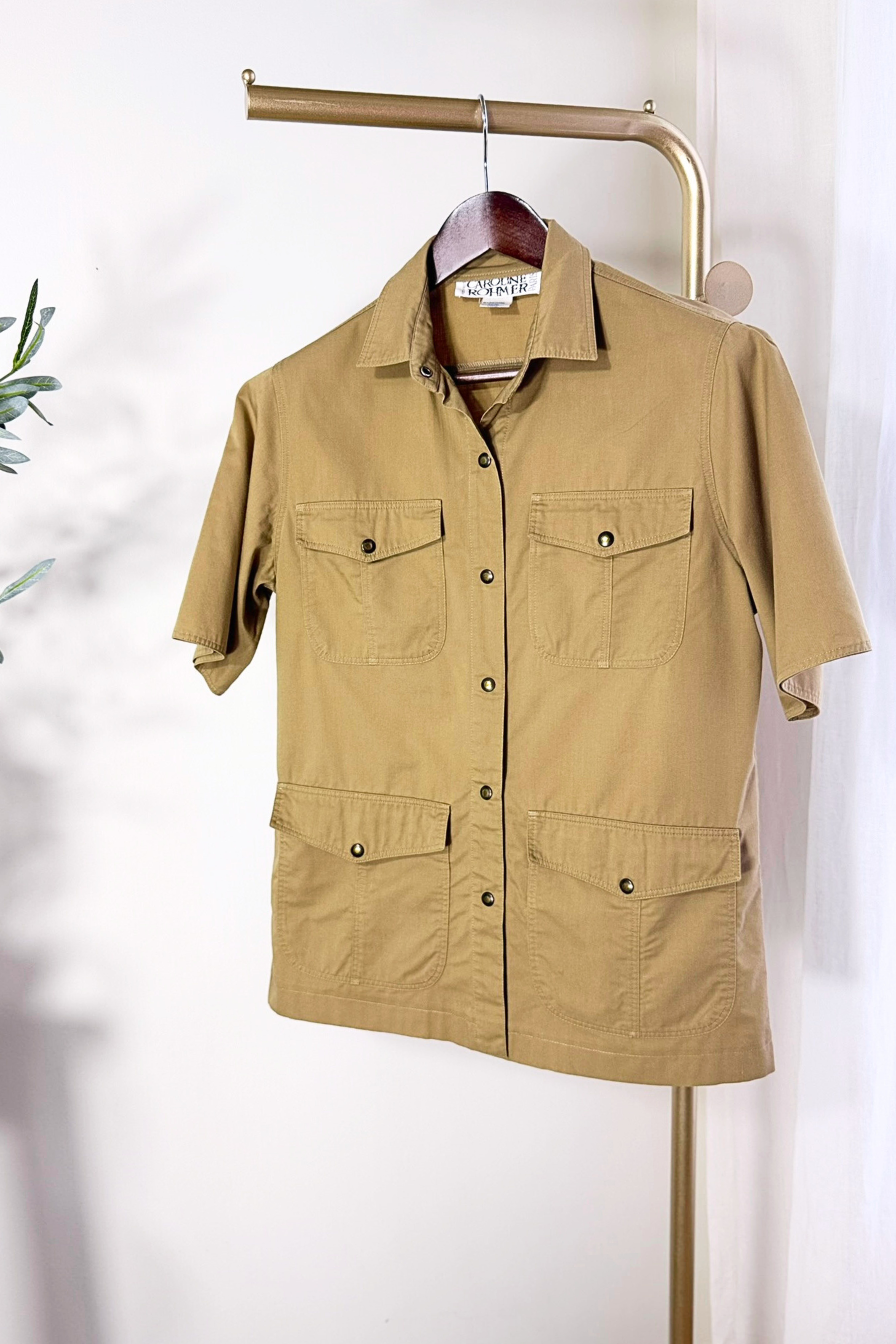 Chemise saharienne en coton kaki