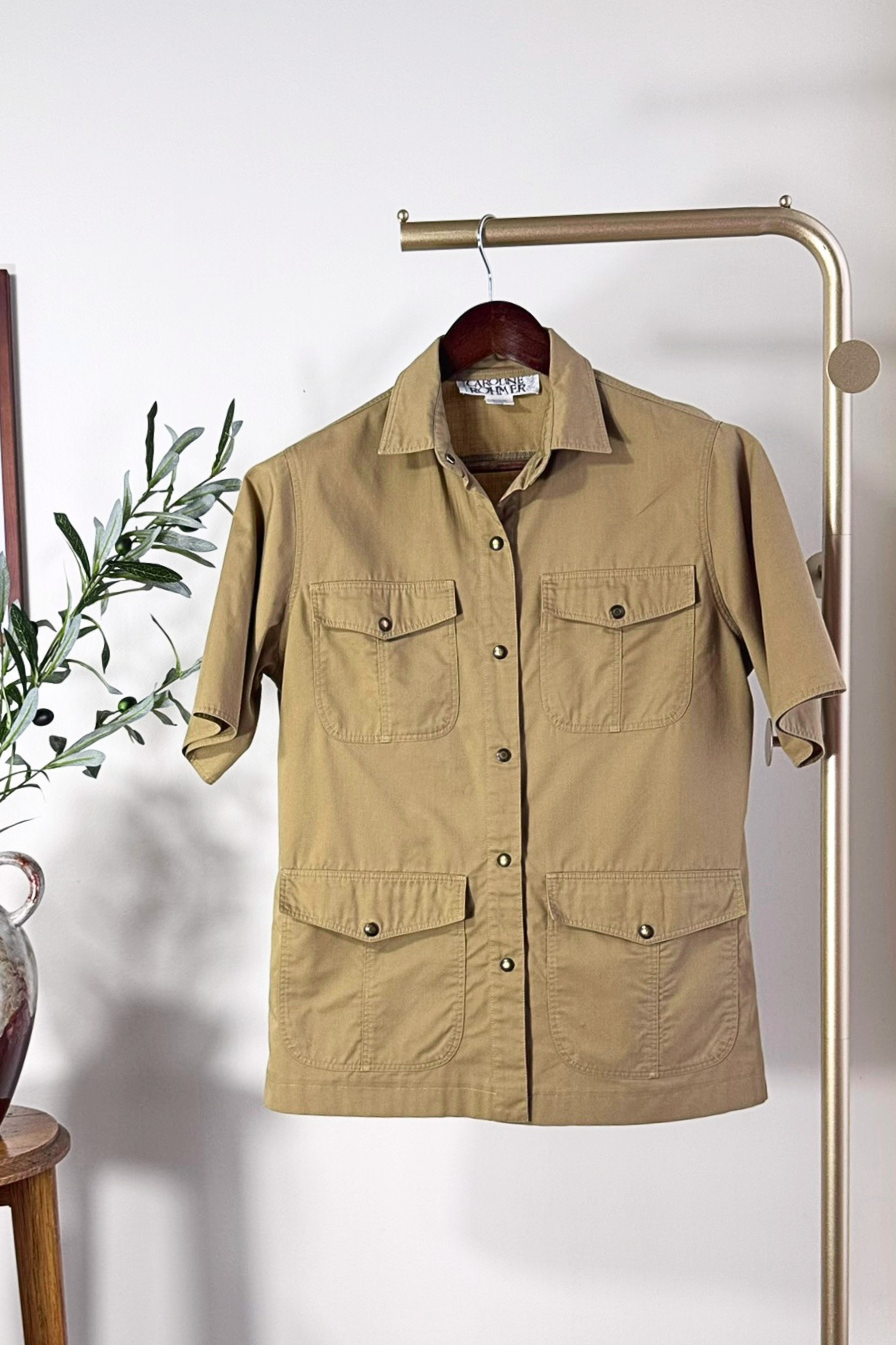 Chemise saharienne en coton kaki