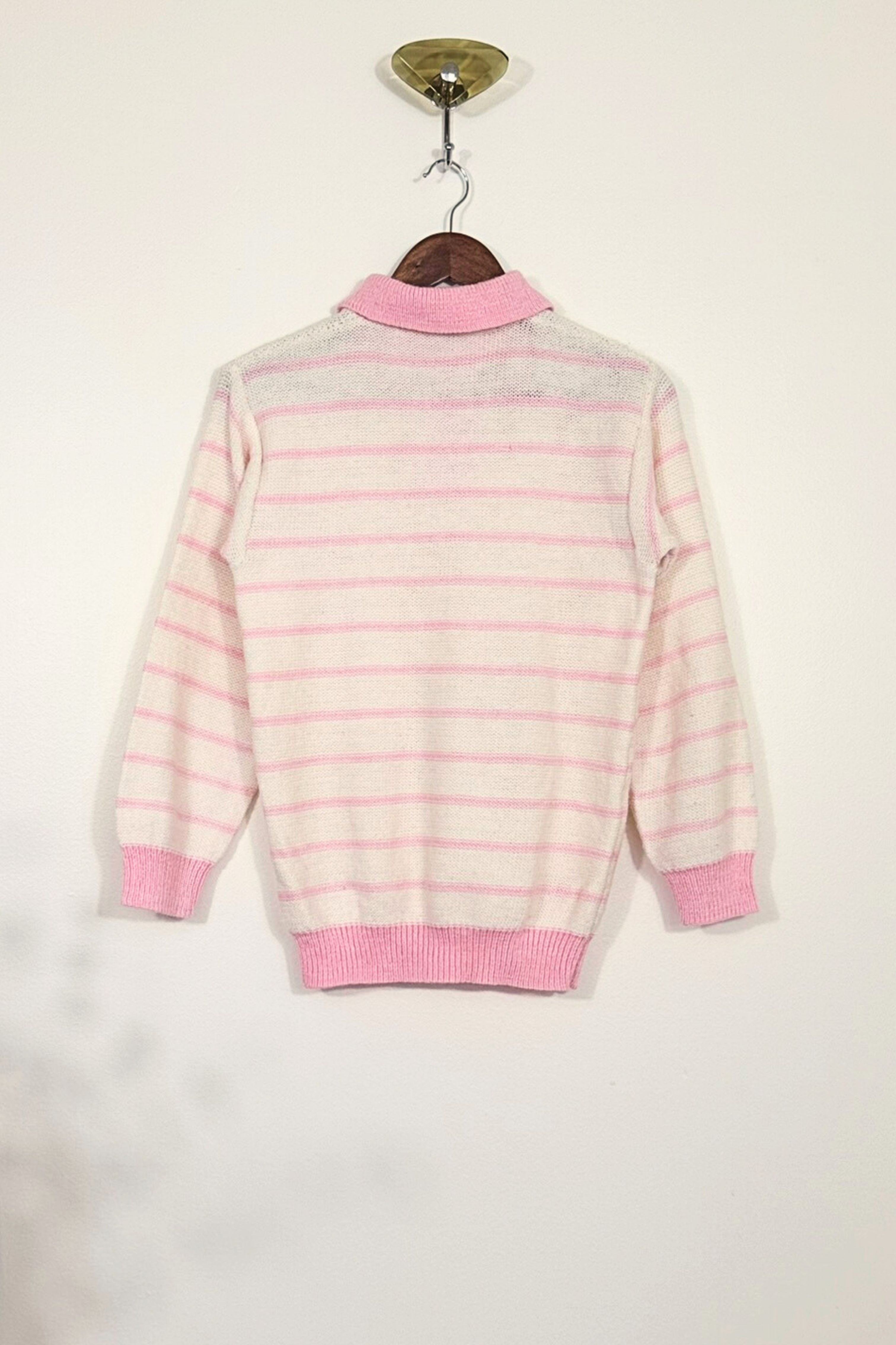 Pull écru à rayures roses