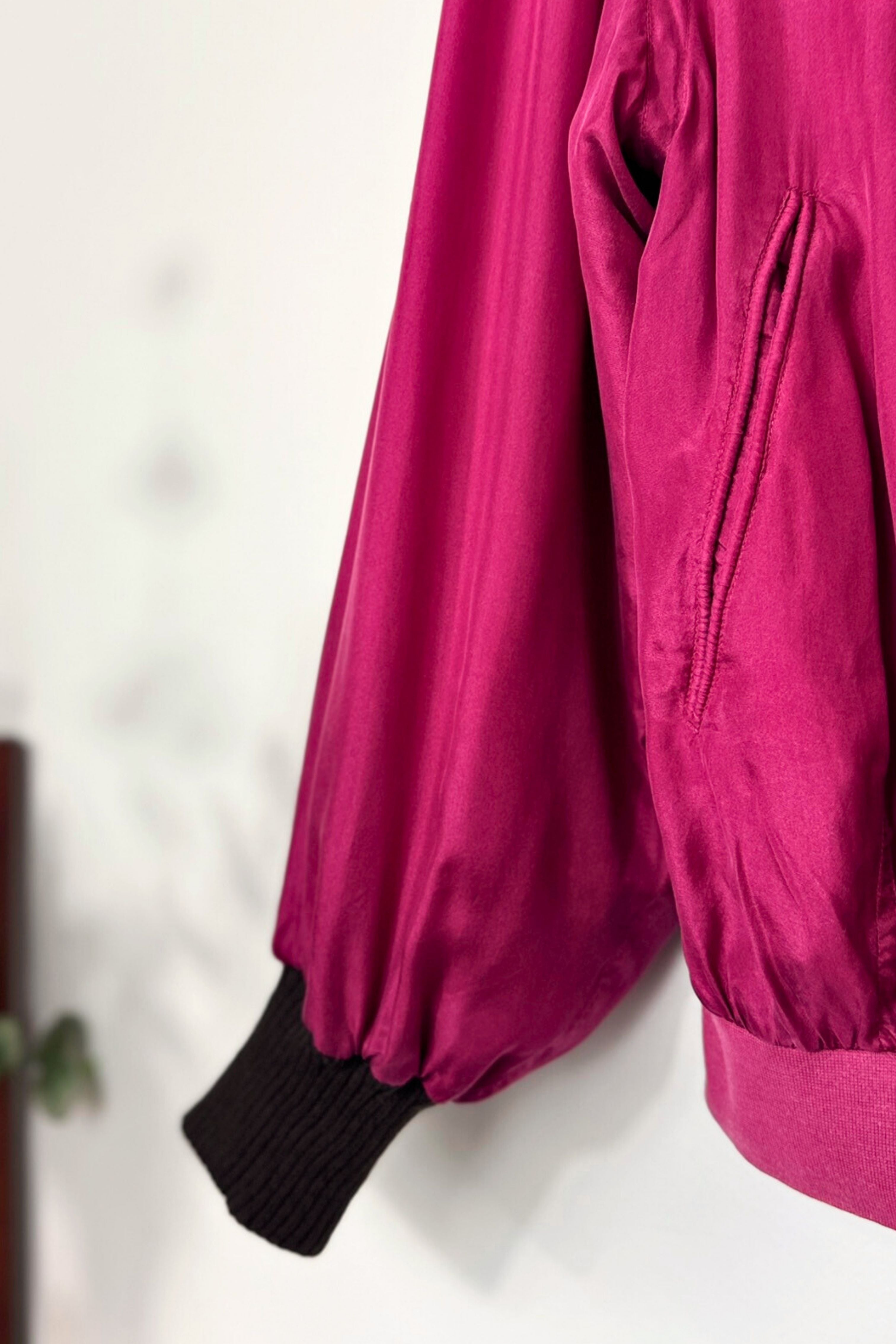Pink silk bomber jacket