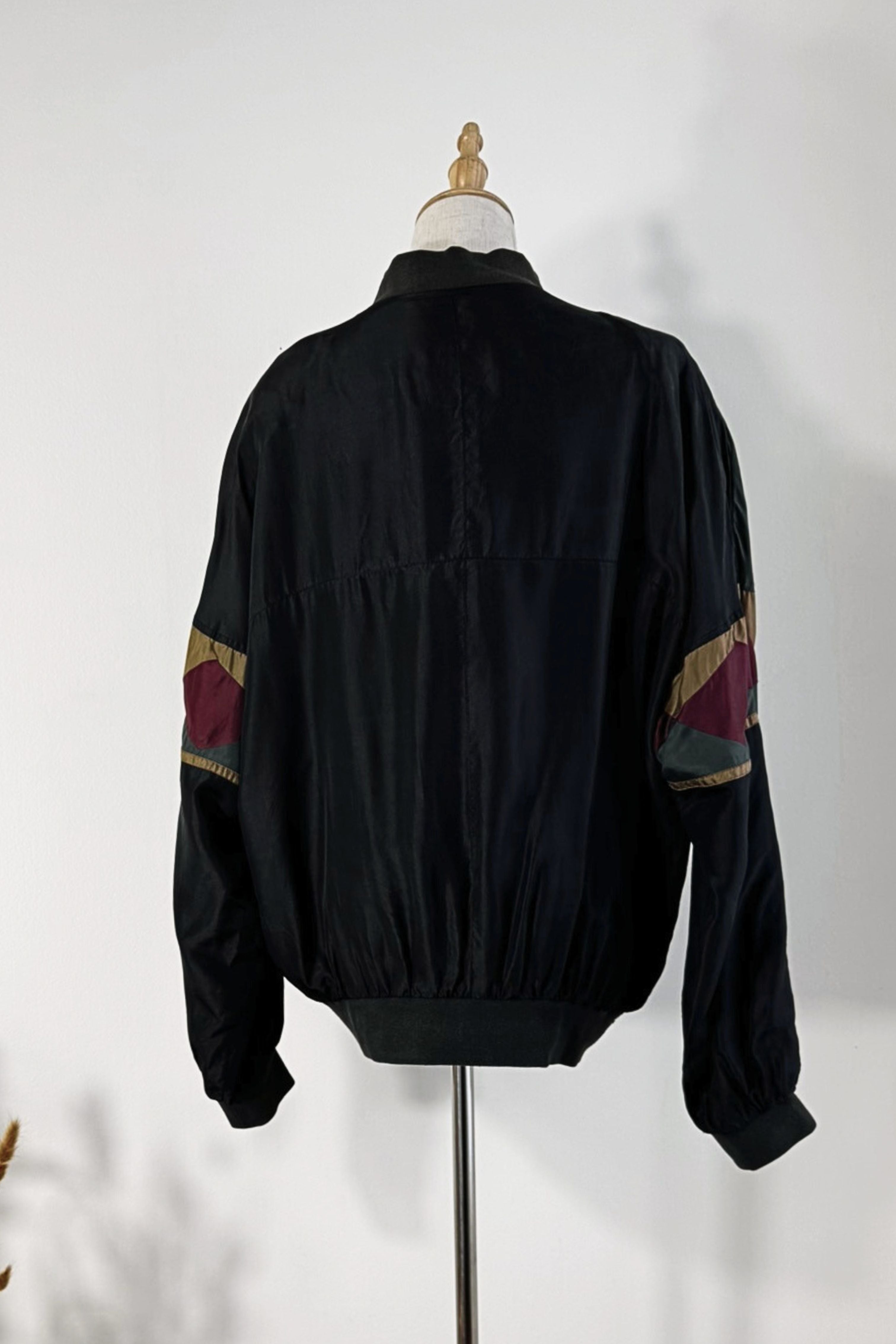 Veste bomber en soie kaki et noire