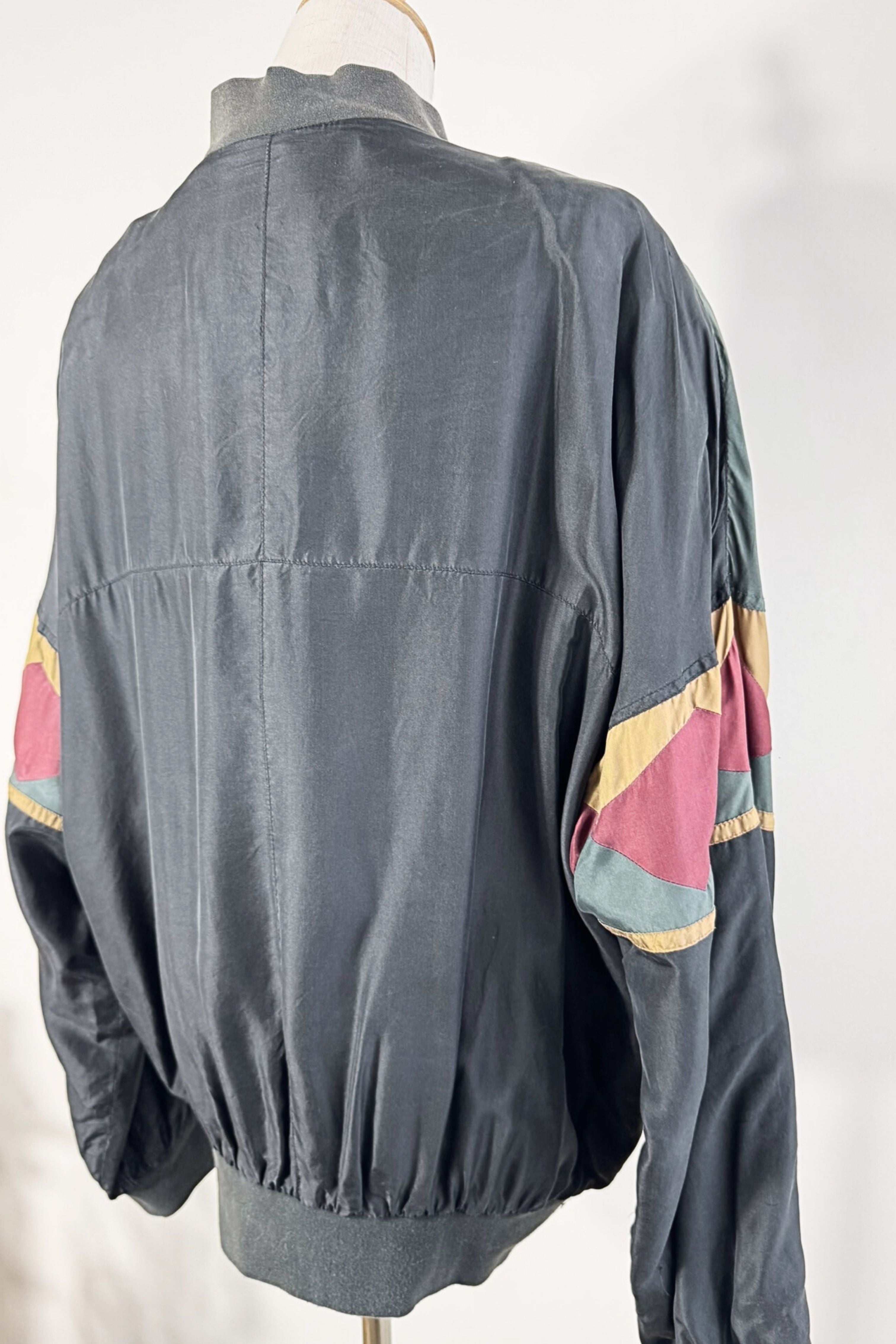 Veste bomber en soie kaki et noire