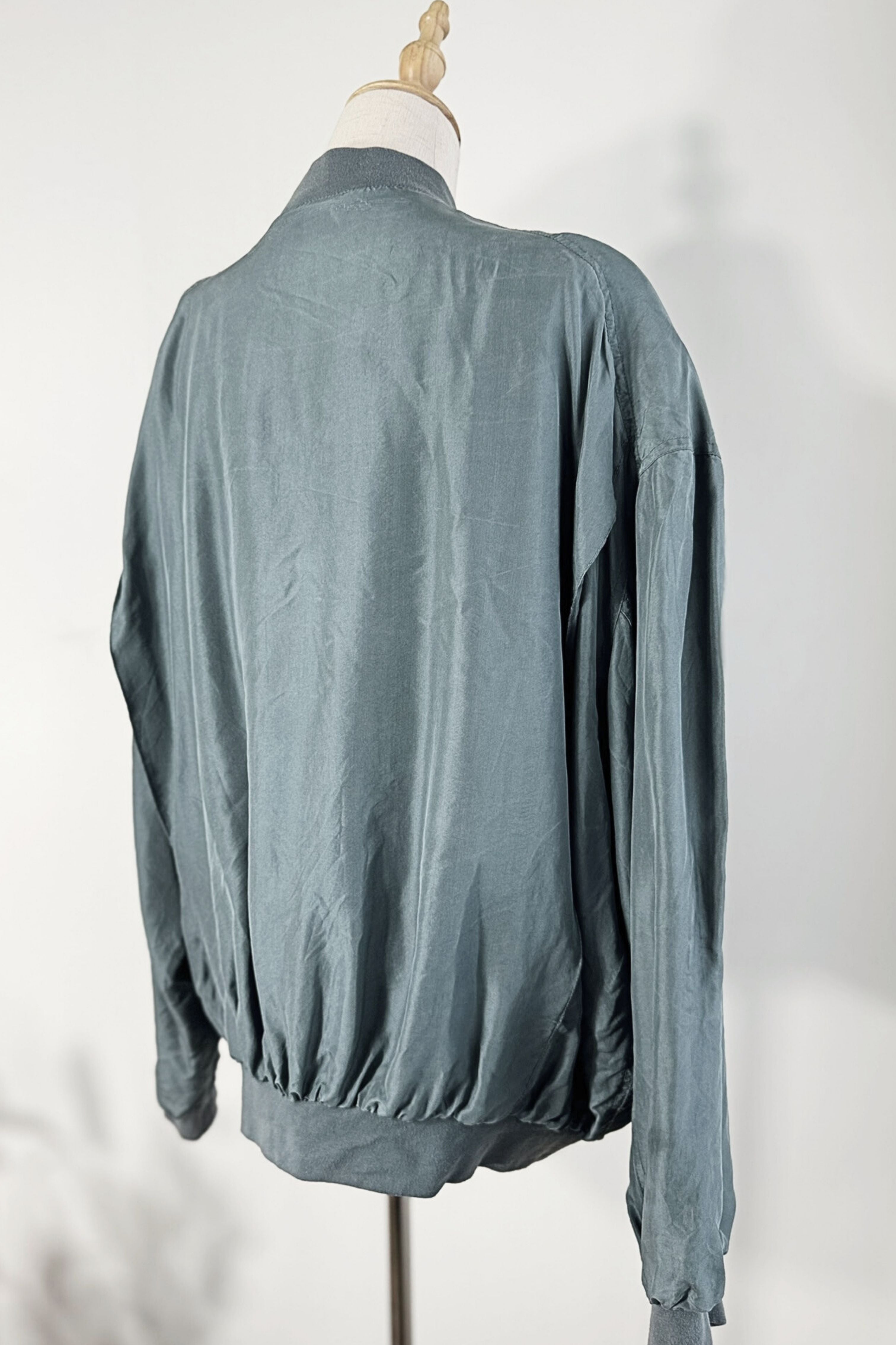 Veste bomber oversize en soie kaki