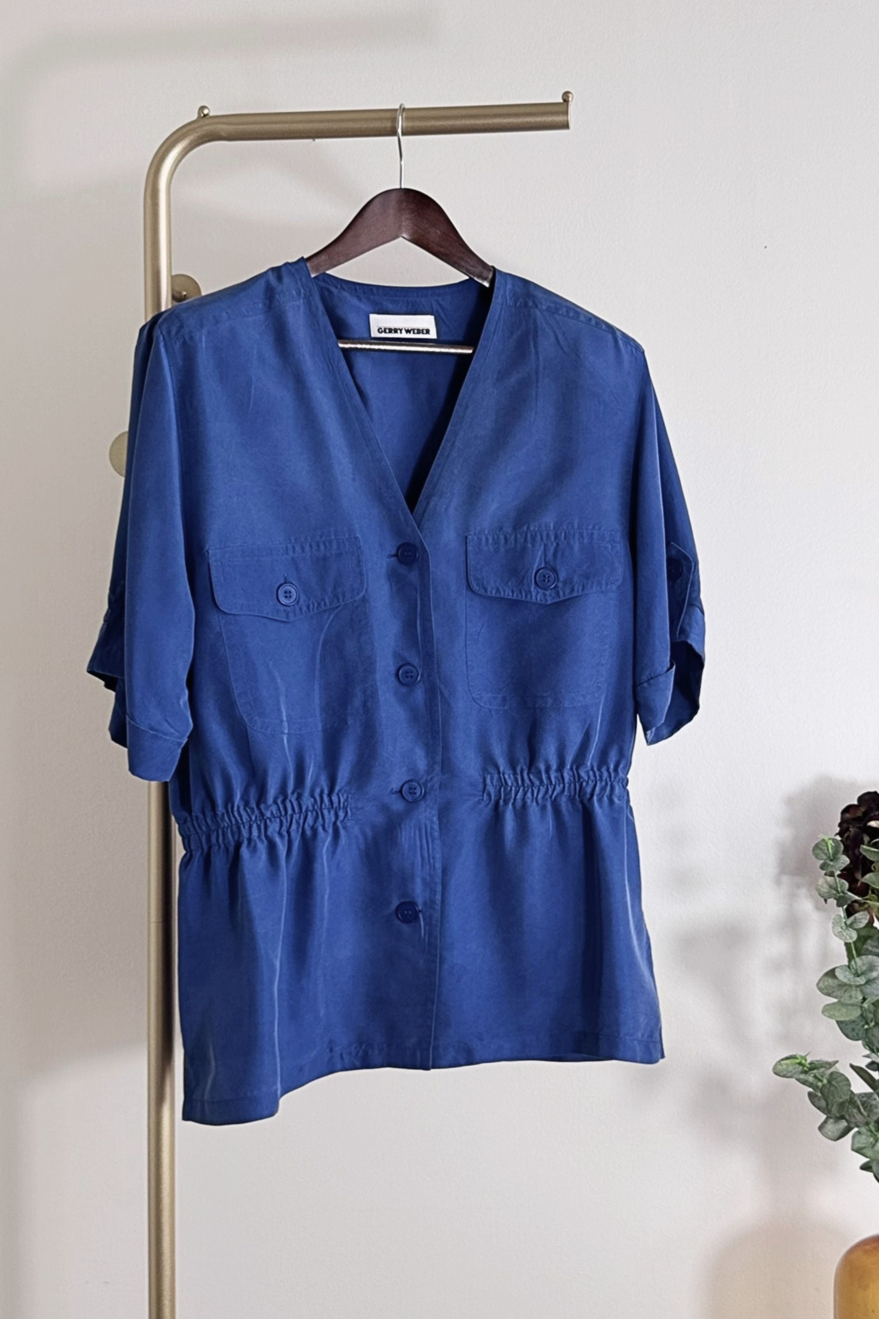 Veste saharienne en soie bleu électrique