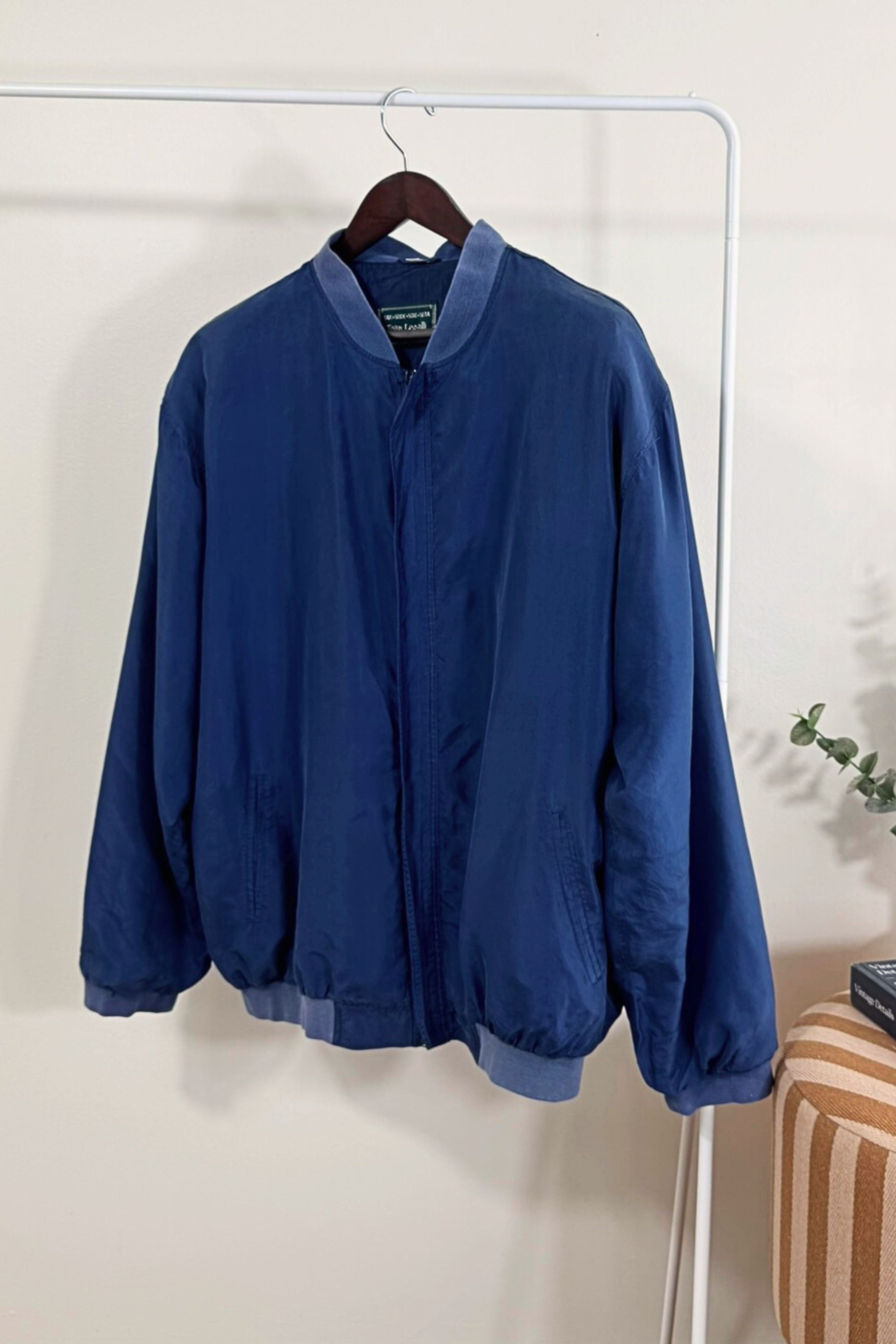 Veste bomber en soie bleu marine