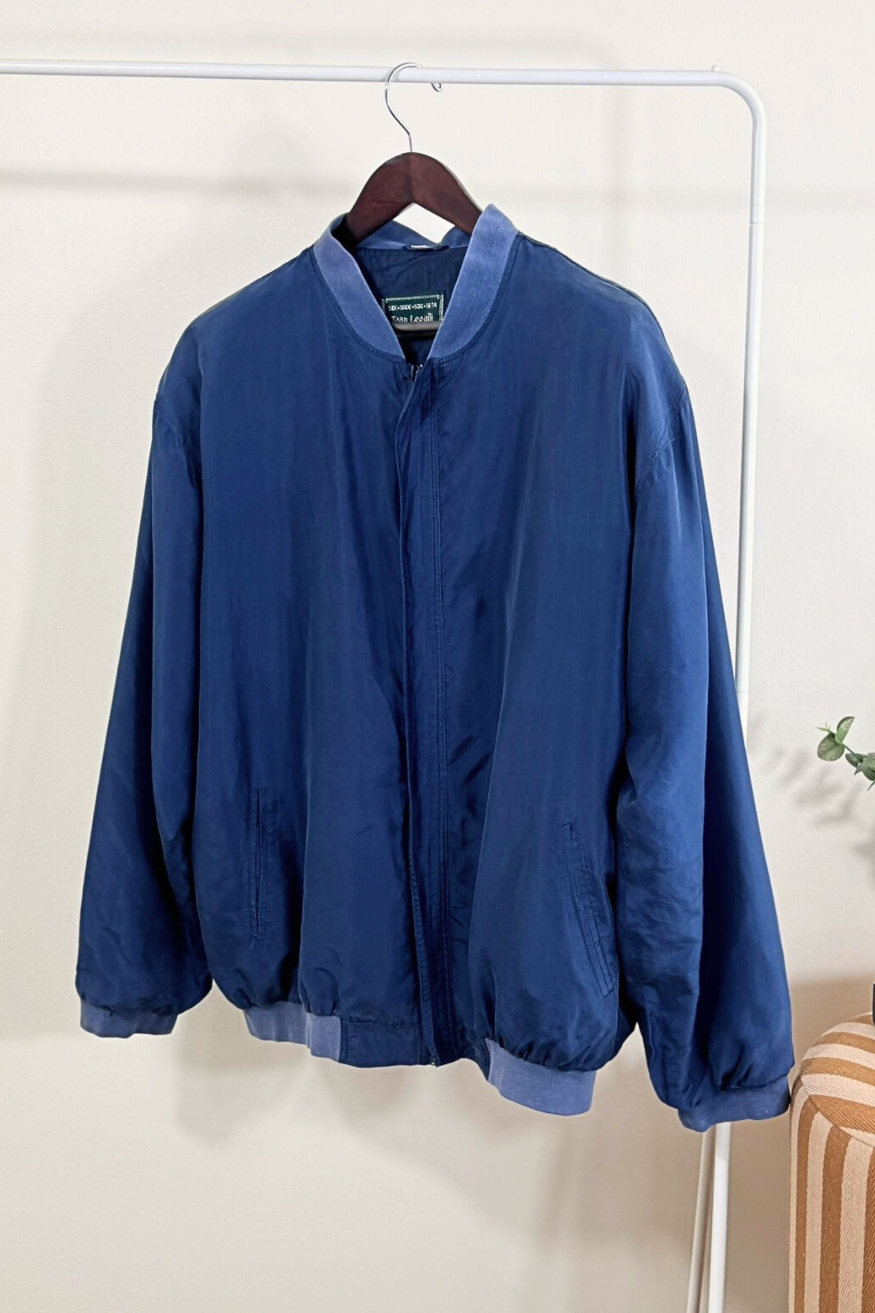 Veste bomber en soie bleu marine