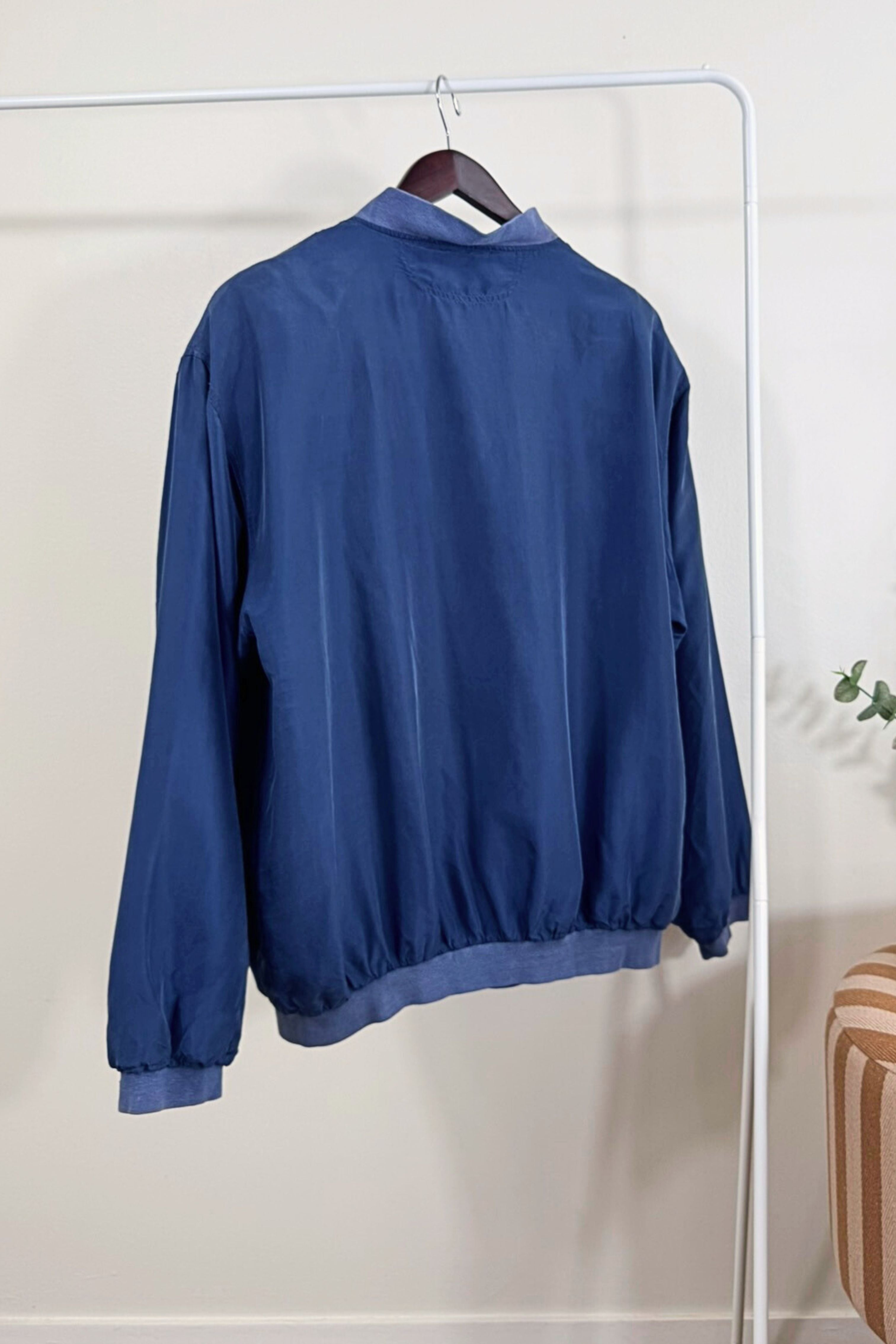 Veste bomber en soie bleu marine