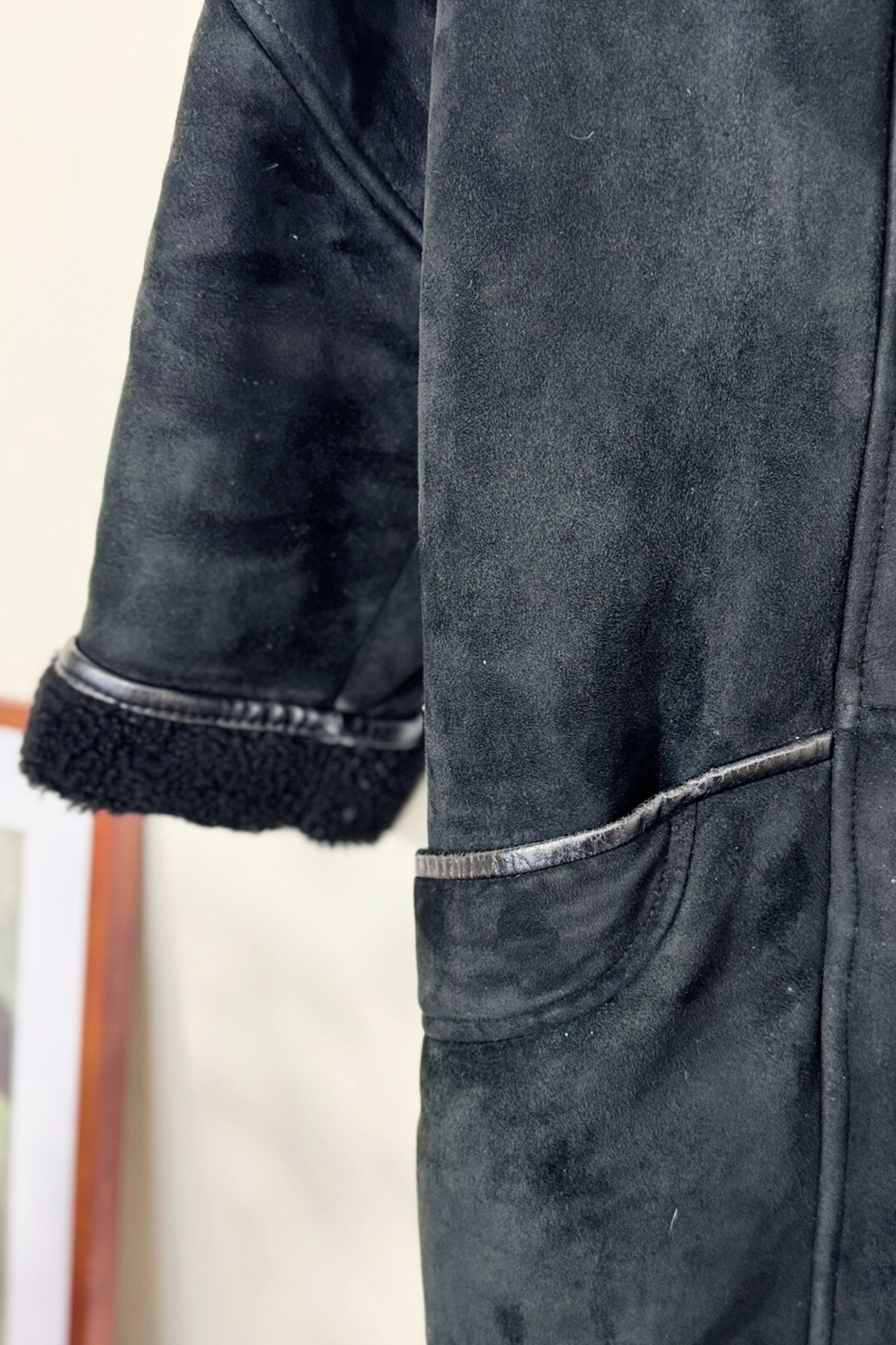 Manteau peau lainée noir